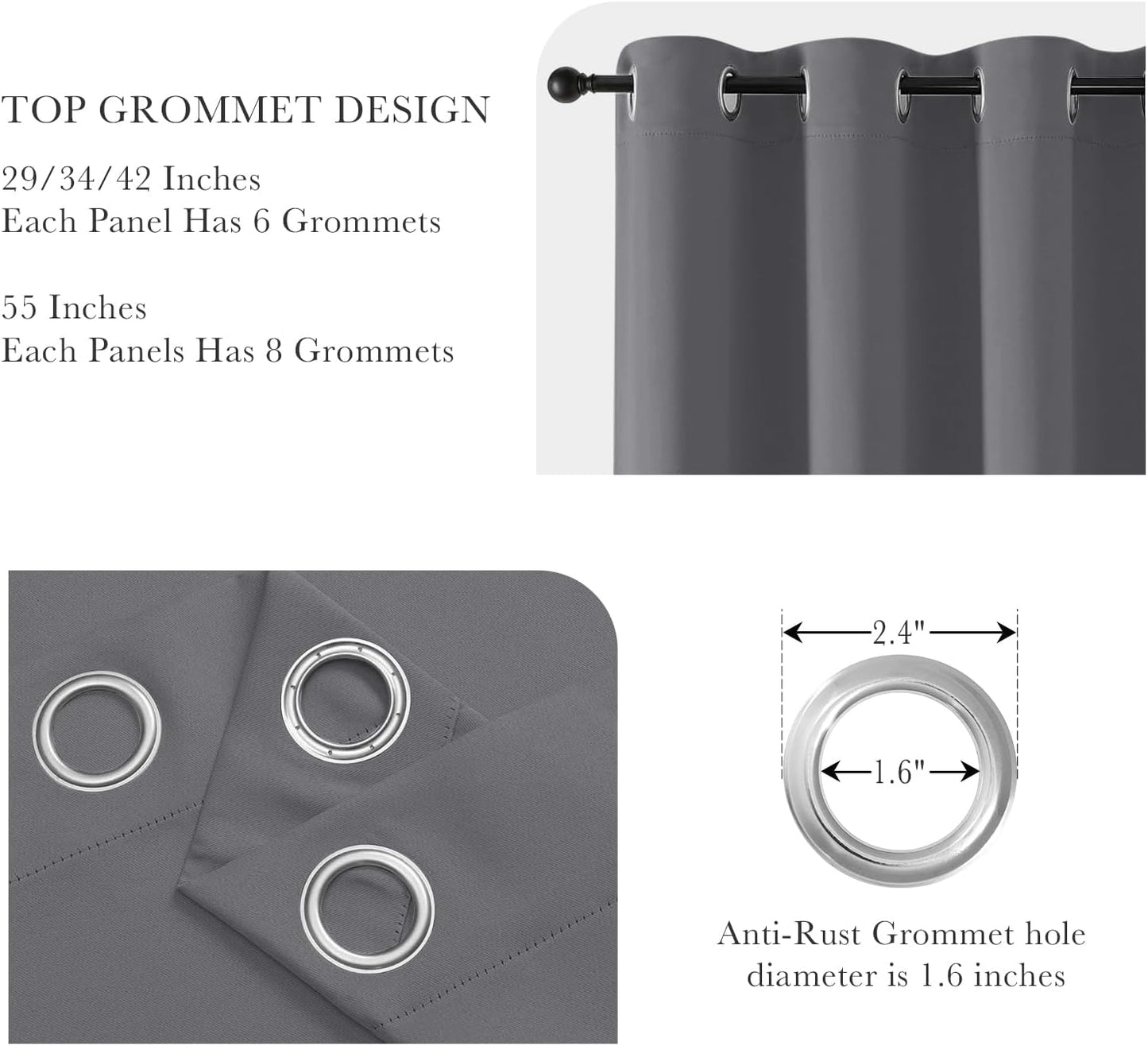 PONY DANCE Gray Blackout Curtains for Bedroom 60 inch Length, Thermal Insulated Light Blocking Window Drapes for Living Room, 2 Panels Set with Top Grommets, 42-inch Wide