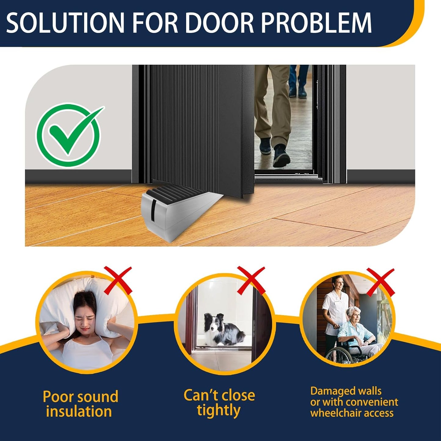 Heavy Duty Door Stopper Adjustable Spring Large Stoppers Wedge, Tall up to 3 Inches Doorstop Stainless steels Made Suits Any Heavy Doors (2 Pack Silver-Adjustable)