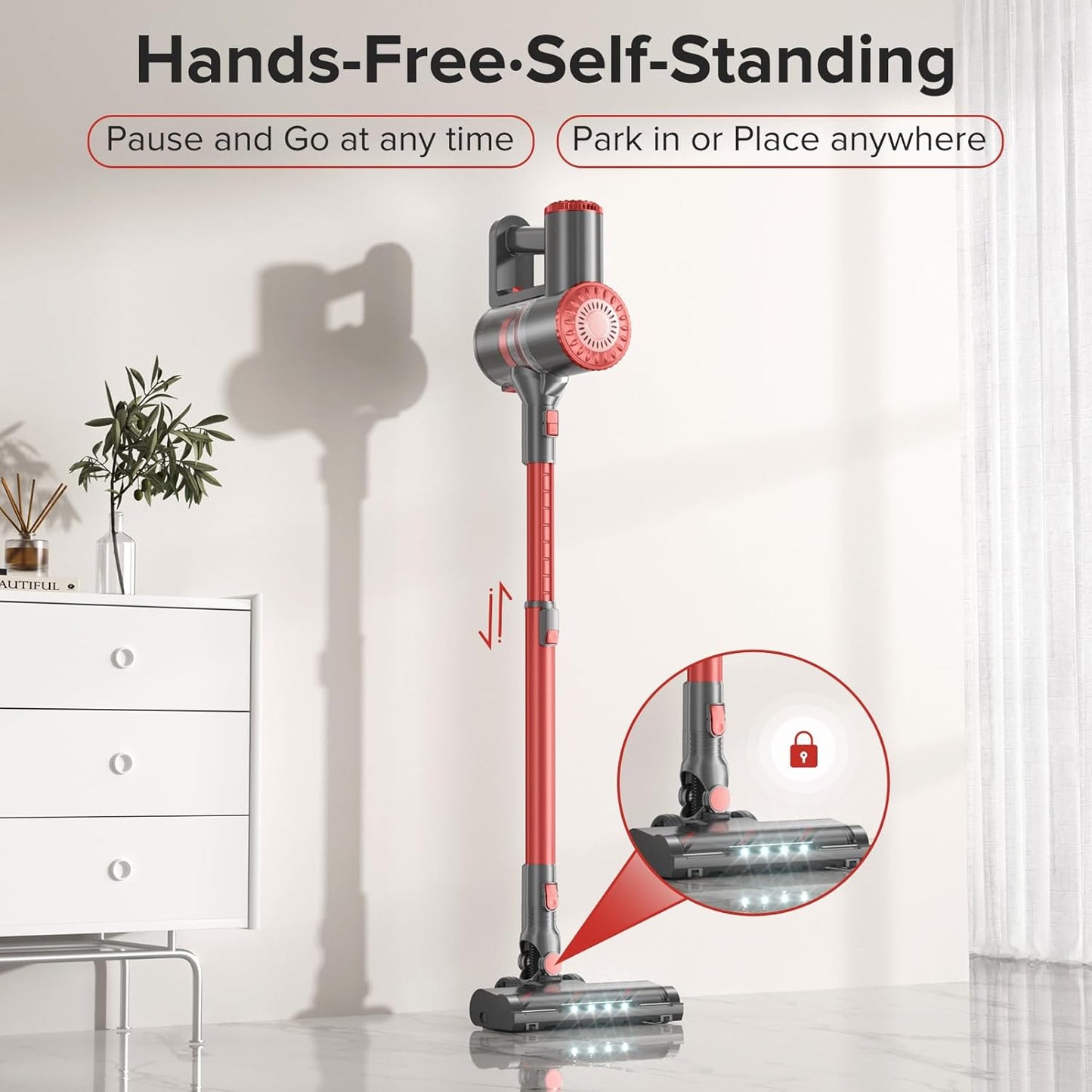 Cordless Vacuum Cleaner with Self-Standing, Powerful Stick Vacuum Cleaners for Home, 8-in-1 Lightweight Rechargeable Vacuum, 7-Layer Filtration,Ideal for Carpet, Pet Hair, Hardwood Floors