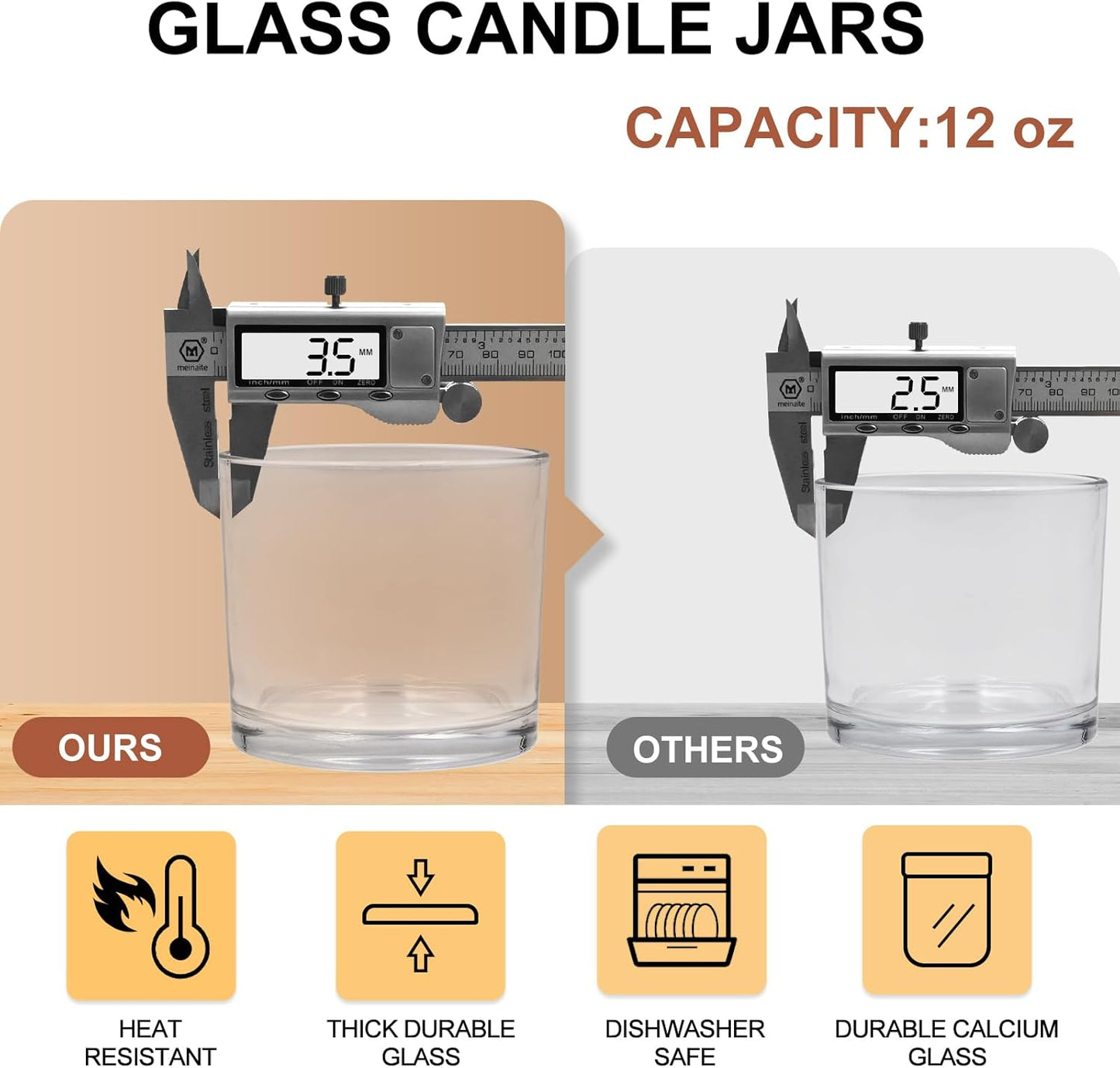 12 OZ Thick Candle Jars for Making Candles 12 Pcs, Empty Jars with Wood Lids for Spice Jars, Sample Container, Clear