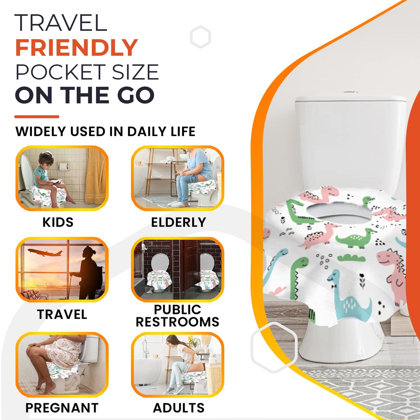 20 Extra Large Toilet Seat Covers Disposable for Kids & Adults-Toilet Covers Disposable for Travel-Toddler Toilet Seat Cover Liners for Potty Training-Individually Wrapped-Waterproof (Dinosaurs)