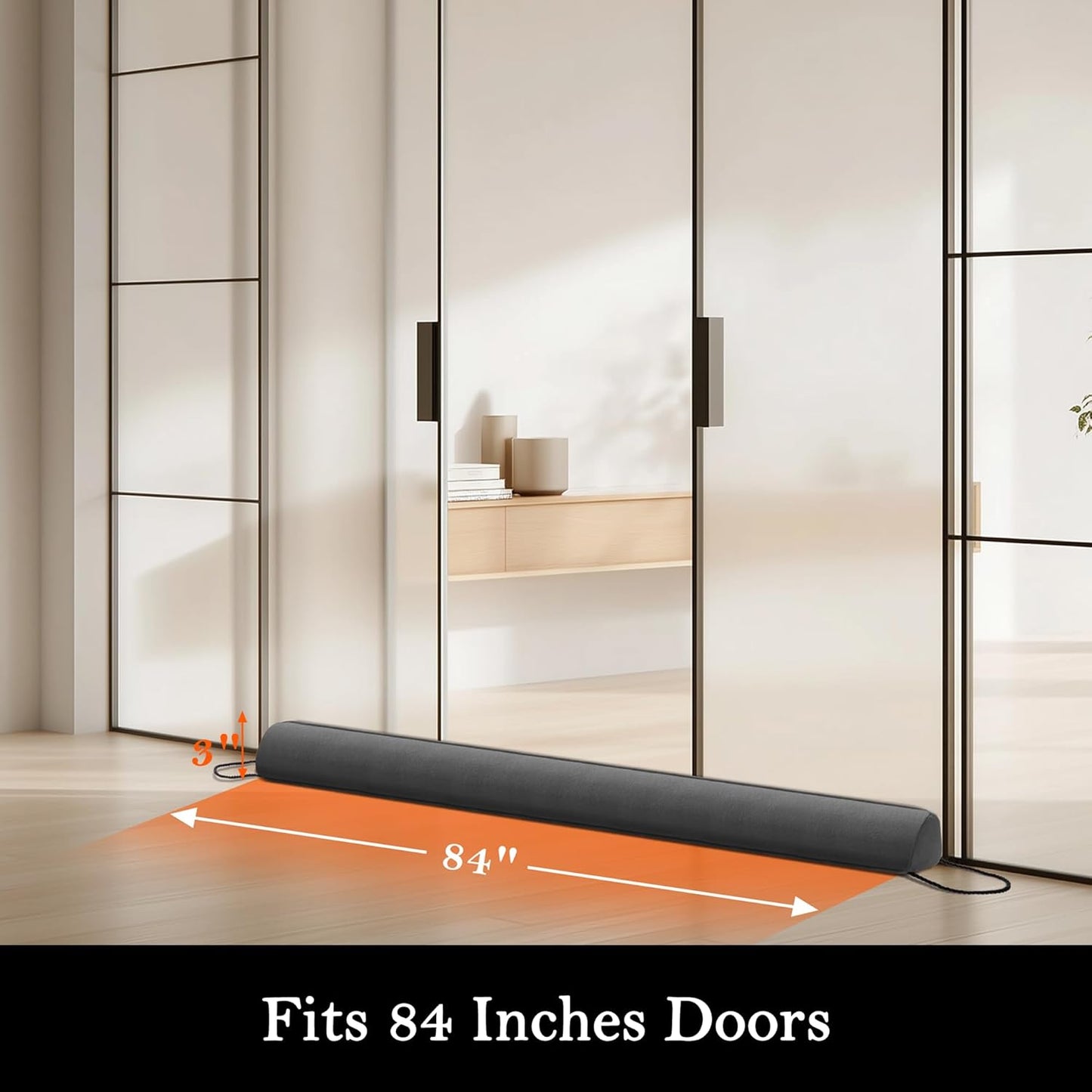 Sunolga 84" Door Draft Stopper Blocks Hot and Cold Air with Removable Washable Cover for Gaps Up to 3", All-Season Seal Strip for Noise, Wind, Door Sweep for Bottom of Door, Home Essentials, Gray