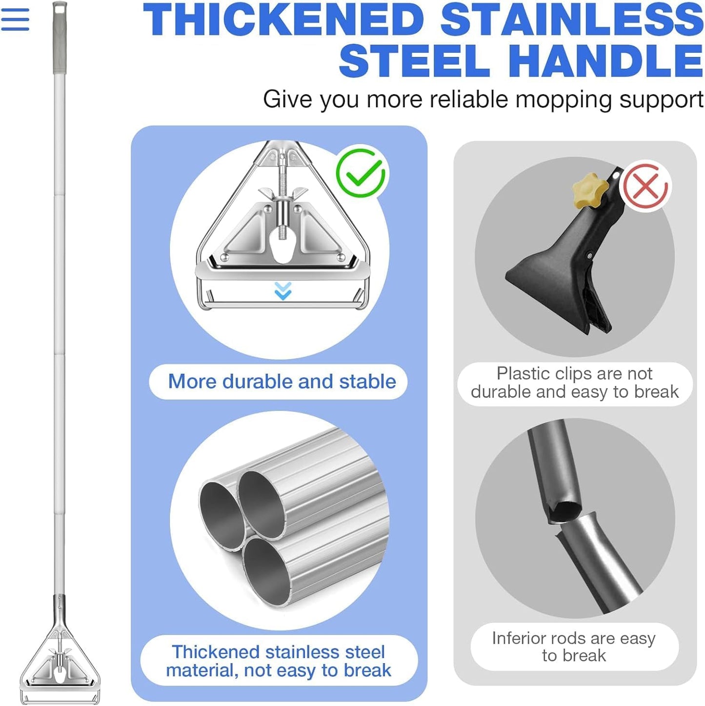 Commercial Mop Handle Heavy Duty,Industrial Metal Mop Stick Replacement for Home, Garage, Office, Workshop,Warehouse Floor Cleaning