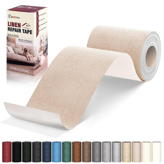 Linen Repair Tape 4x79 inch, Self Adhesive Fabric Patches, Linen Patch Tape Kit, Fabric Repair Tape for Couch Sofas, Headboards, Chairs, Pillows, Curtains, Couches - Beige