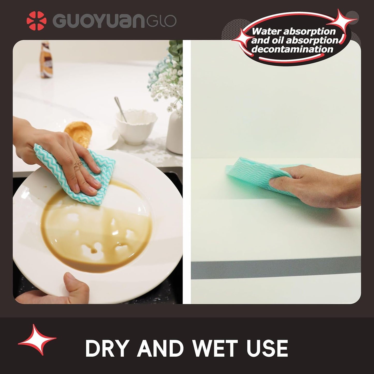 Disposable Dish Cloths Disposable Cleaning Towels Heavy Duty Reusable Cleaning Cloths Dish Rags for Kitchen,11.8 x 21 inches - 50 Counts/Pack,Green