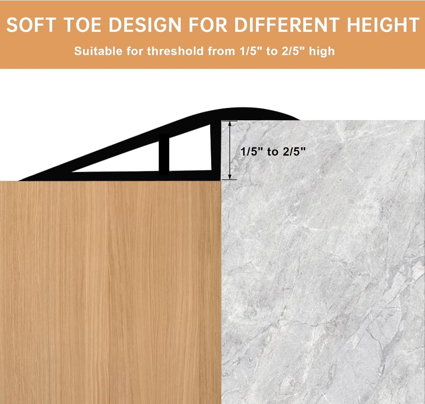 Vinyl Door Threshold Flooring Transition Strip Self Adhesive Carpet Edging Strip for Laminate Doorway Edge Threshold from 1/5" to 2/5" (Grayish Brown Wood Grain, 6.6 Ft)