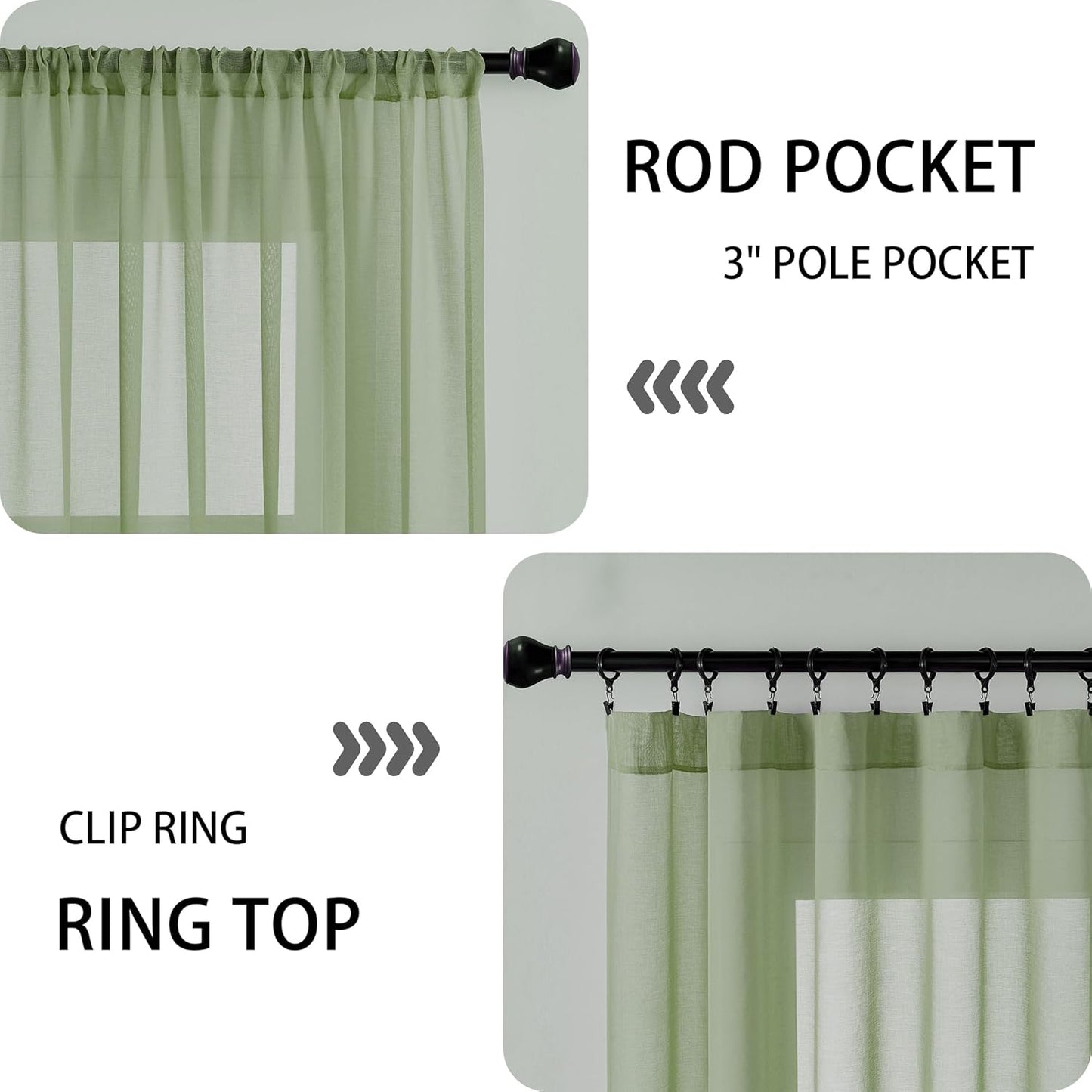 Tollpiz Short Sheer Door Curtains Closet Linen Textured Curtains Sheer Doorway Light Filtering Voile Patio Door Rod Pocket Curtain French Door, 54 x 40 inches Long, Sage Green, Set of 1 Panel
