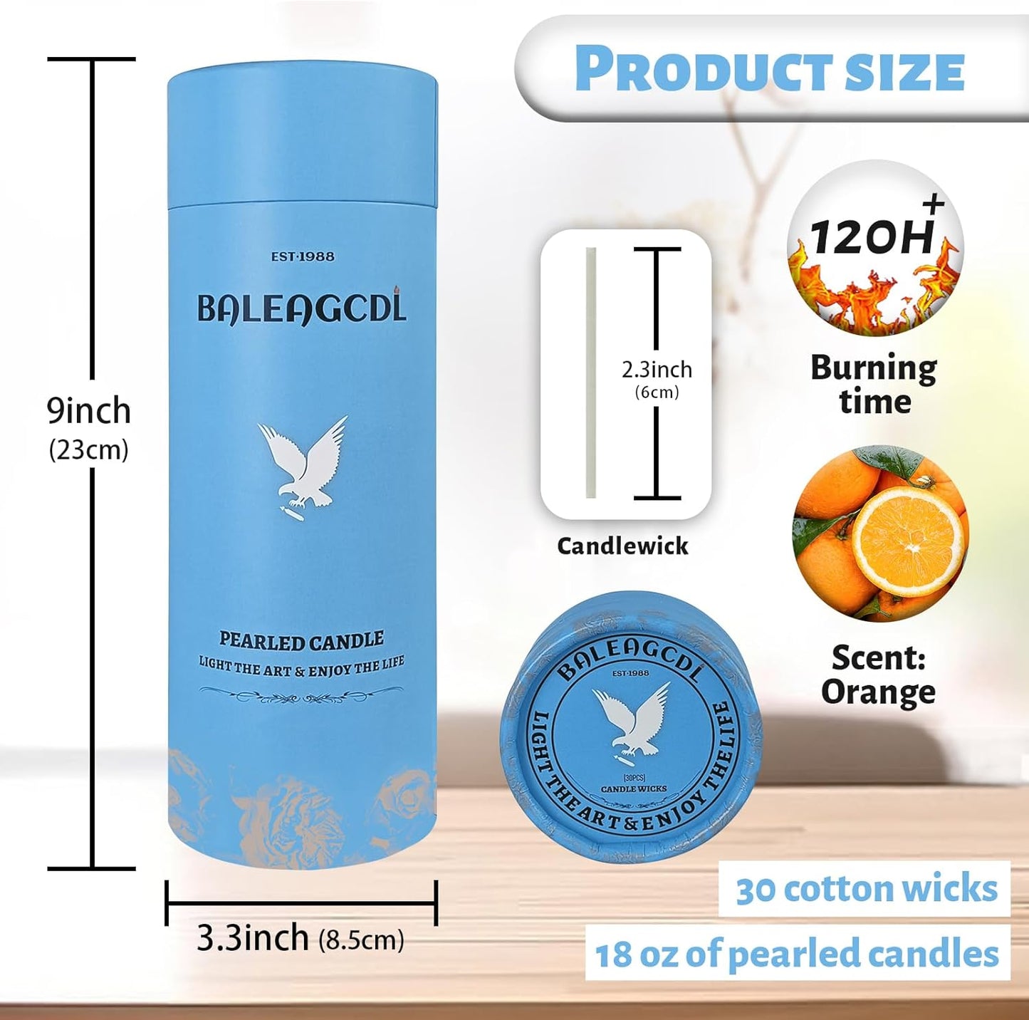 Orange Scented Pearled Candle 18oz Luxury Sand Candle Granulated Wax - 30 Cotton Wicks - Wax for Candle Making Decorative Candles Smooth and Clean Burning Lasts up to 120 Hours