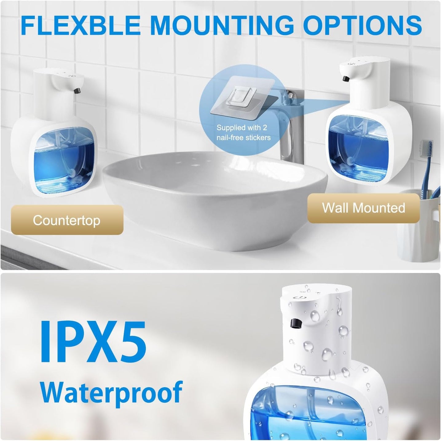 Automatic Liquid Soap Dispenser with 500ml /17oz Capacity, Touchless Soap Dispenser with 4 Level Adjustable, Rechargeable, Wall-Mounted, Waterproof for Kitchen, Bathroom, Hotel, Restaurant