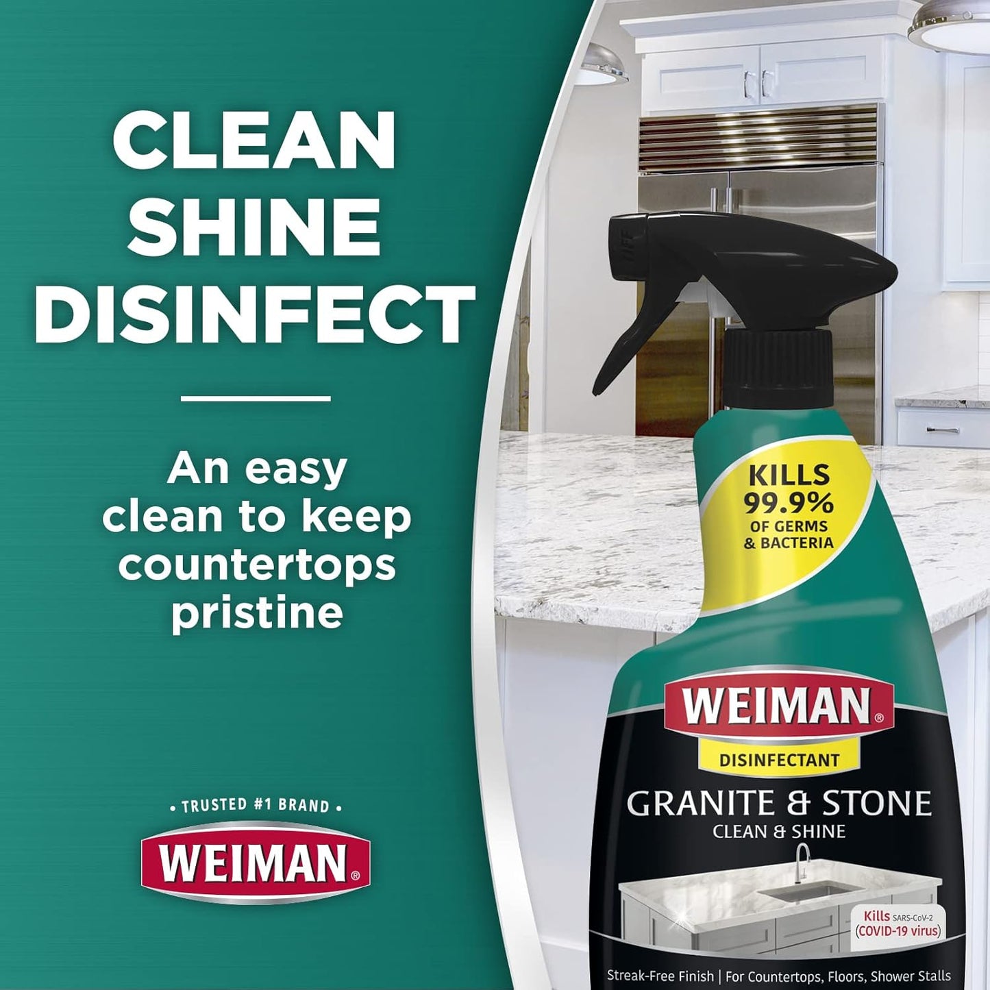 Weiman Disinfecting Granite & Stone Daily Cleaner and Sealer Kit - For Granite, Marble, Quartz, Quartzite, Slate - 24 oz Daily Kitchen Countertop Cleaner, 24 oz Granite & Stone Sealer