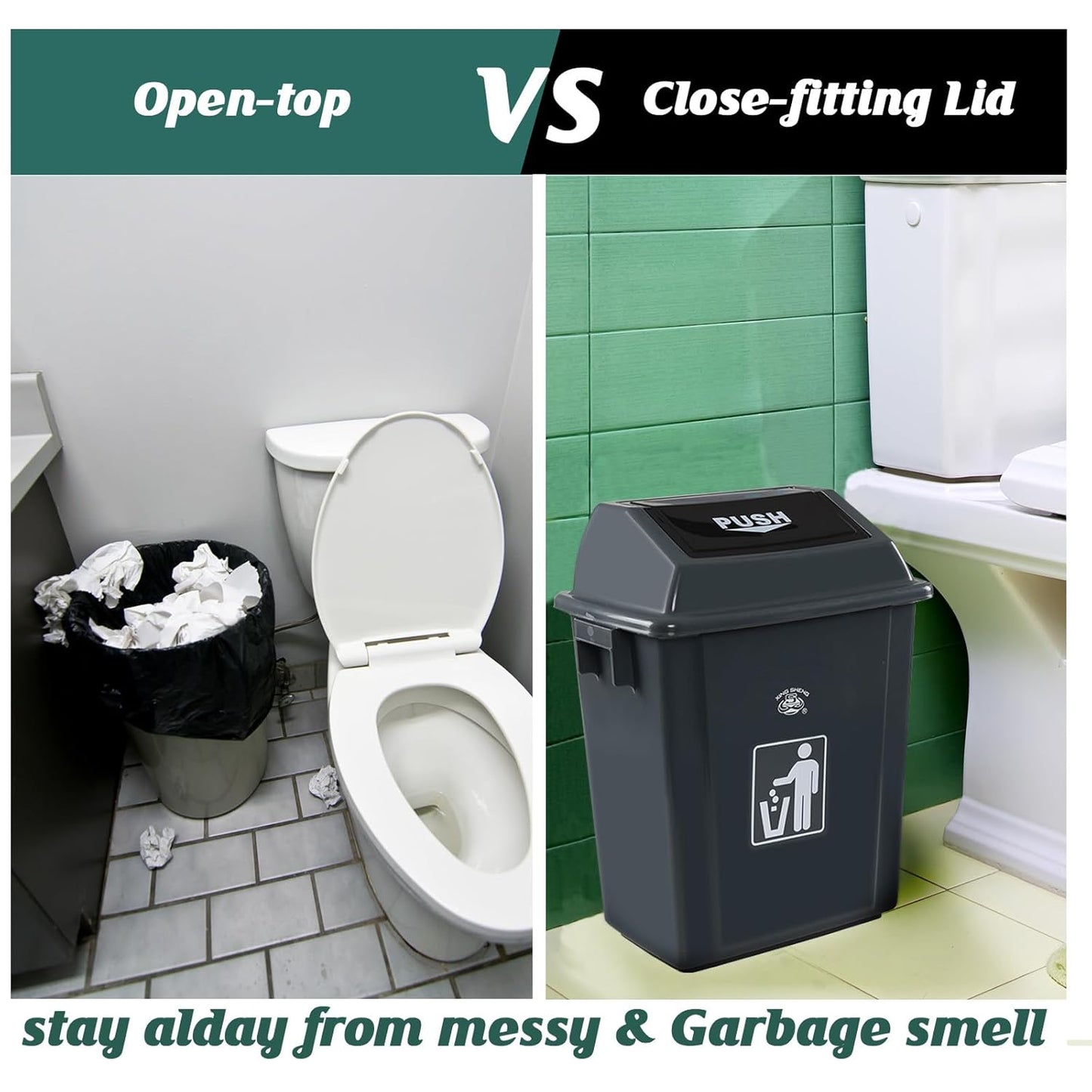 6 Gallon Plastic Swing Top TrashBin/Garbage Can, Lidded Wastebasket Trash Can for Kitchen, Garage, Office, Grey (4 Pack)