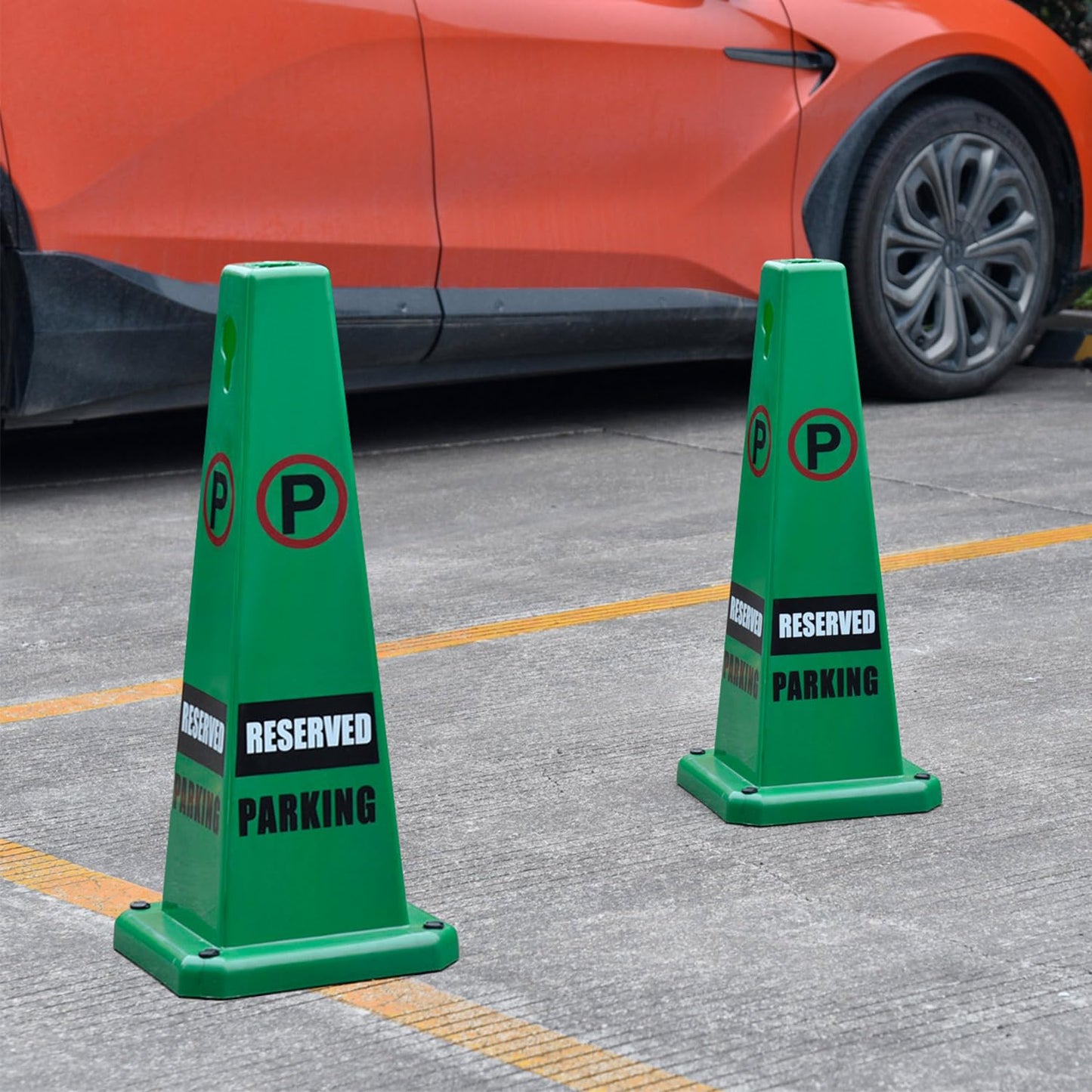 Plastic Traffic Cones, 4-Sided Message Cones, Road Safety Parking Cones, Standing Traffic Warning Signs for Cleaning Area, Garage, No Entry (8, Reserved Parking, Large)