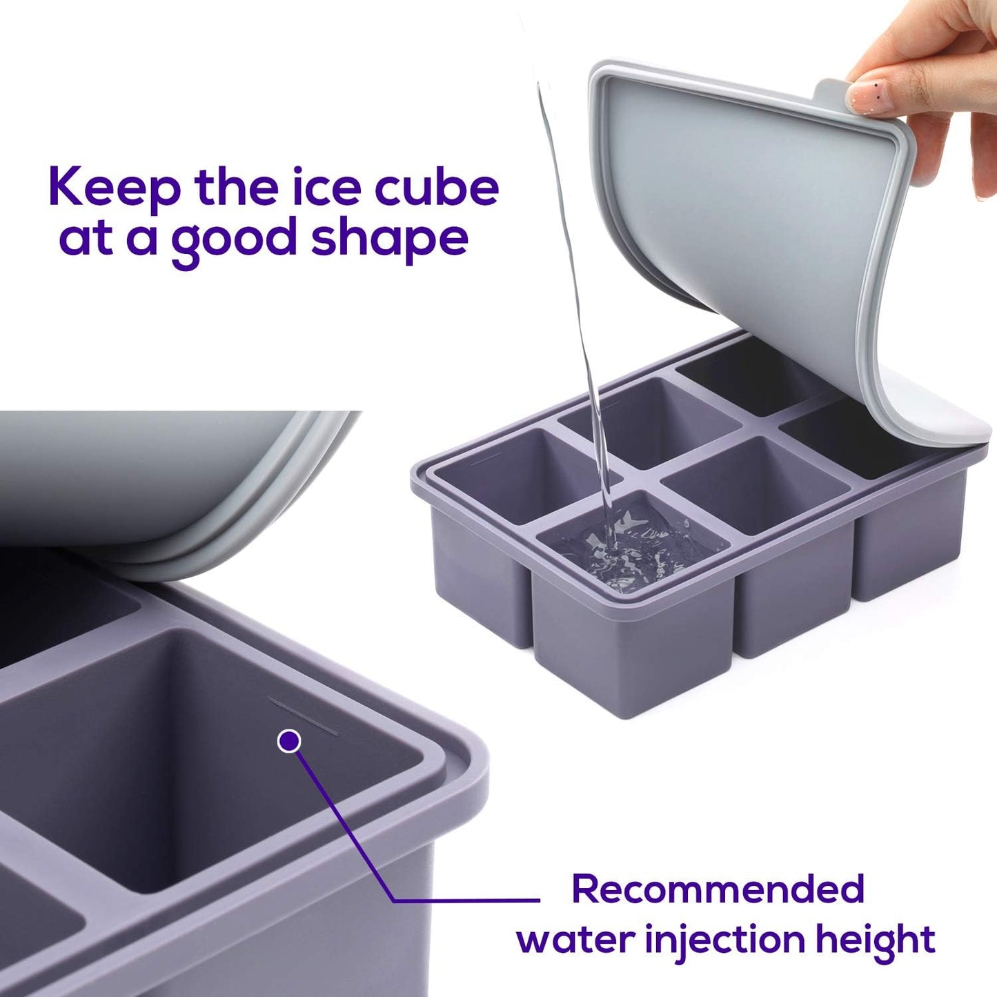 Mossime Large Ice Cube Molds: Square Whiskey Silicone Ice Cube Trays With Lid - 2pack Old Fashioned Big Silicone Ice Cube Tray for Cocktail - 2inch Easy Release Ice Cube Maker For Freezer