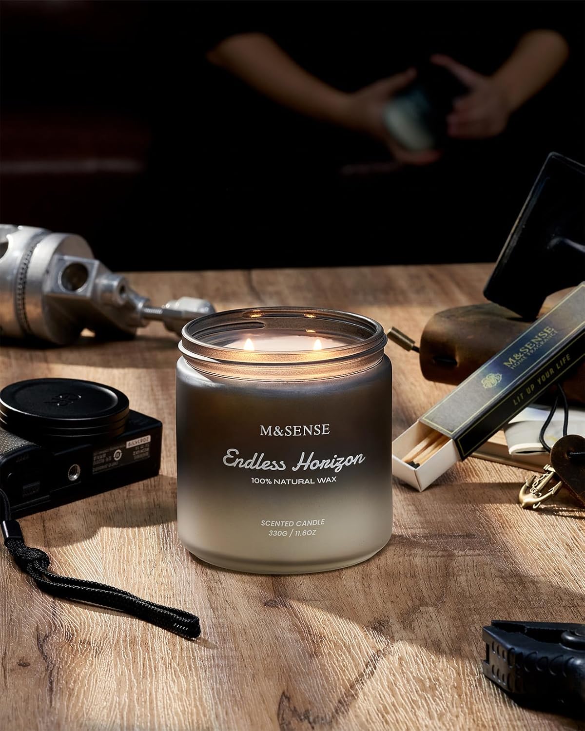 M&SENSE Cedar Ginger Men Scented Candles, 11.6oz 2 Wick All Natural Soy Wax Clean Non Toxic Gift for Men, Masculine Black Highly Scented Candle Home Fragrance Holiday Gift for Him