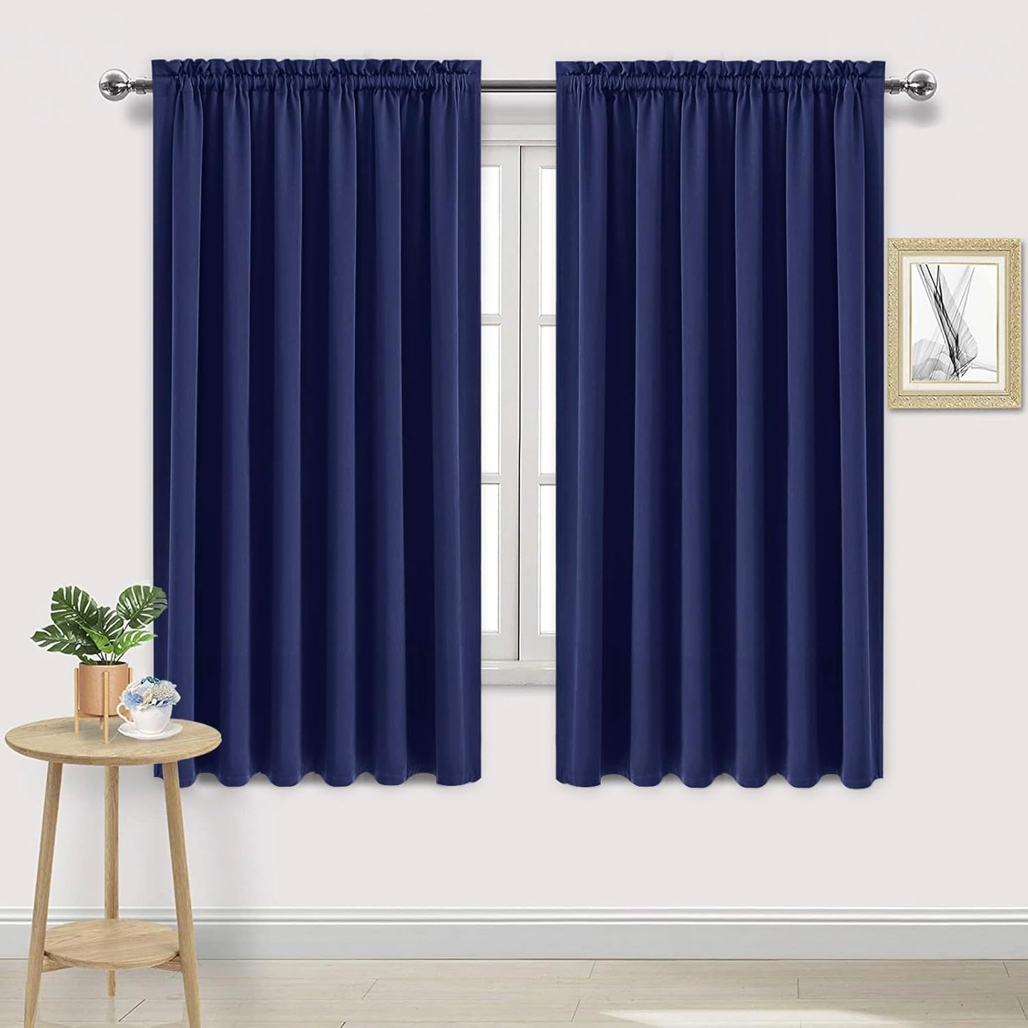 DWCN Blackout Curtains for Living Room Thermal Insulated, Energy Saving & Noise Reducing Bedroom Curtains, Navy, W 70x L 72 Inch, Set of 2 Rod Pocket Curtain Panels