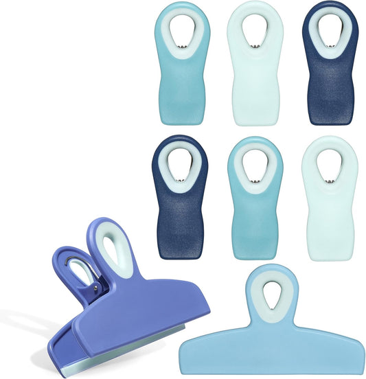 COOK WITH COLOR Bag Clips - Heavy Duty Chip Clip and Refrigerator Magnet Clips for Food Storage with Air Tight Seal Grip, Bright Blue, Pack of 8
