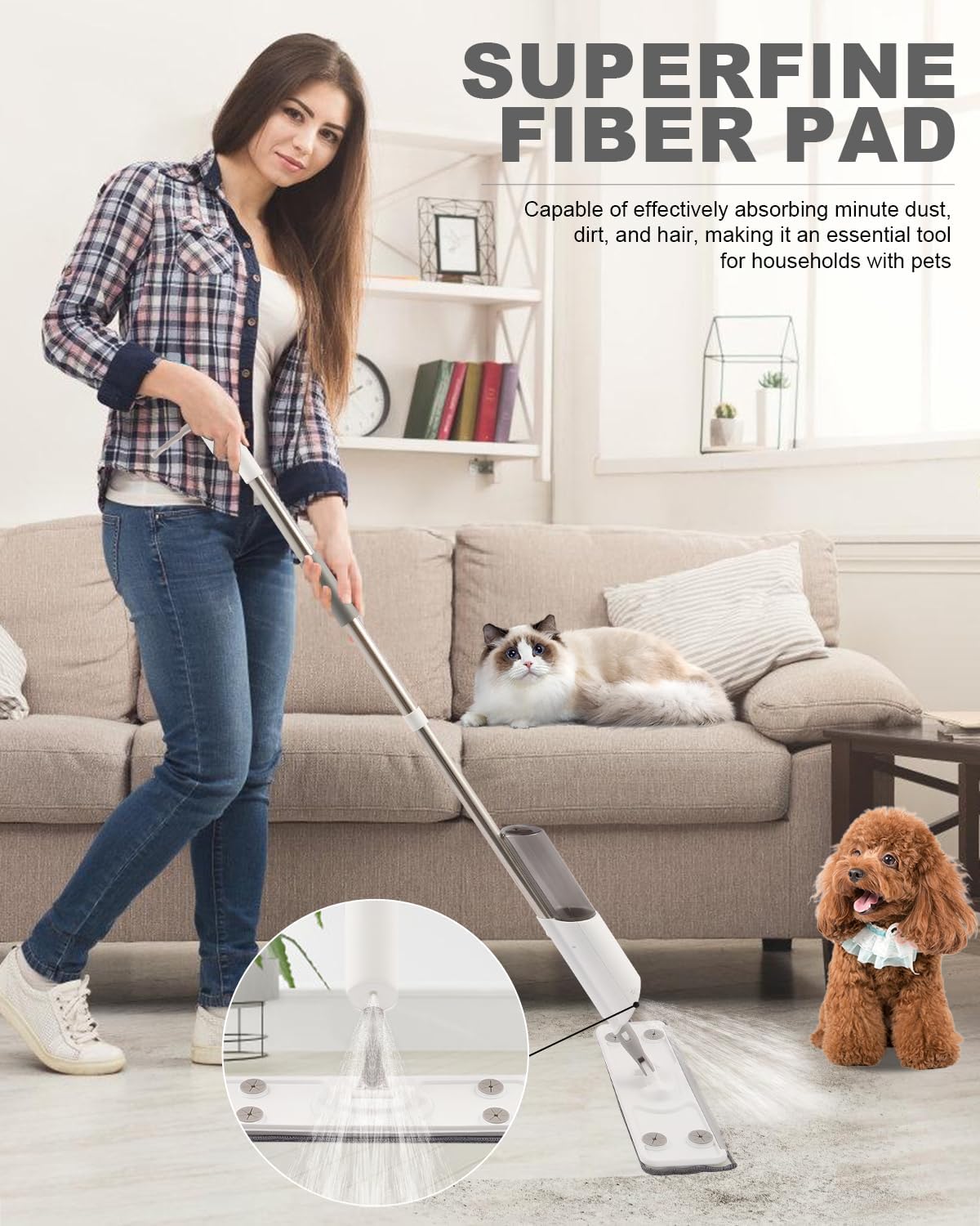 Spray Mop for Floor Cleaning Refillable Bottle with 2 Washable Reusable Microfiber Pads,Mop for Wooden, Bamboo,and Cement Floors Suitable for Both Household and Commercial Applications