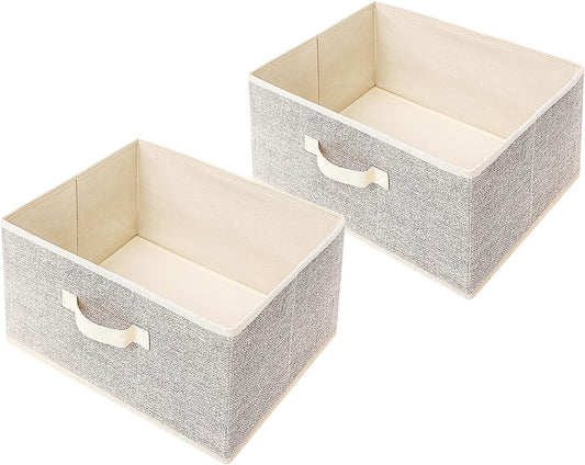 Storage Baskets, 15.7 Inch Woven Fabric Bins, Storage Cubes with Reinforced Handles, Organizer Bins for Closet Shelves, Foldable, Clothes. (2PCS/Beige-15.7*11*7.8inch)