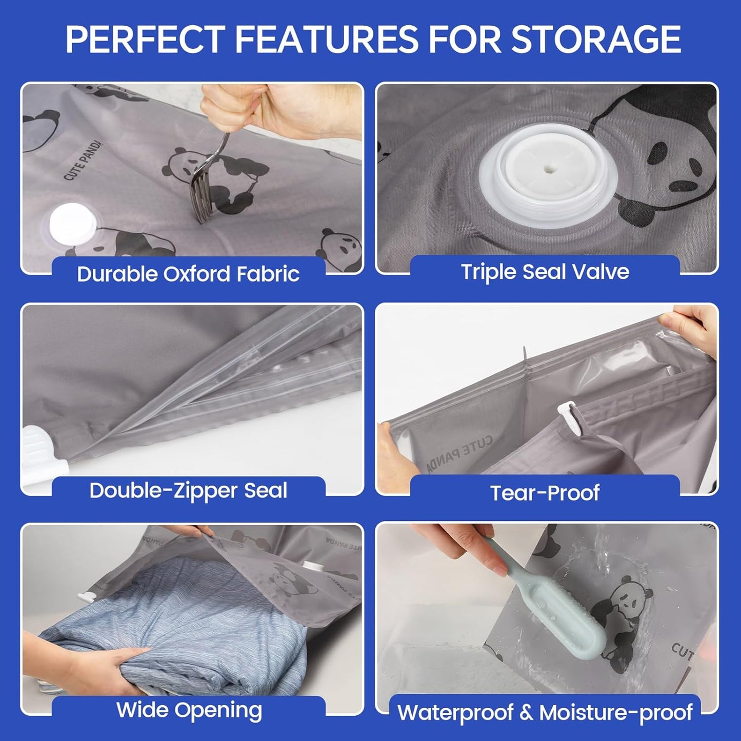 8 Pack Tear-Proof Jumbo Vacuum Storage Bags with Pump, Oxford Fabric Reusable Space Saver Extra Large Vacuum Seal Bags for Clothing, Bedding, Travel Luggage, Blankets and Comforters