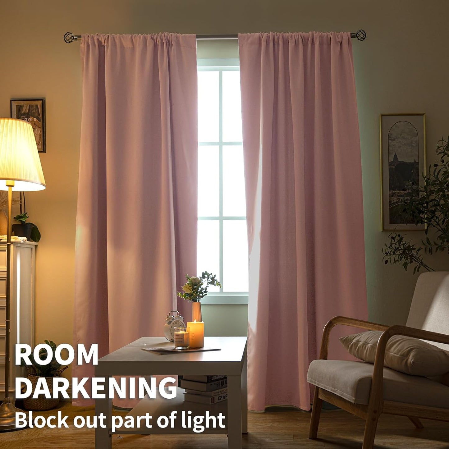 BGment Baby Pink Room Darkening Curtains for Short Window - Rod Pocket Thermal Insulated Blackout Curtains for Girl Bedroom, 42 x 40 Inch, 2 Panels