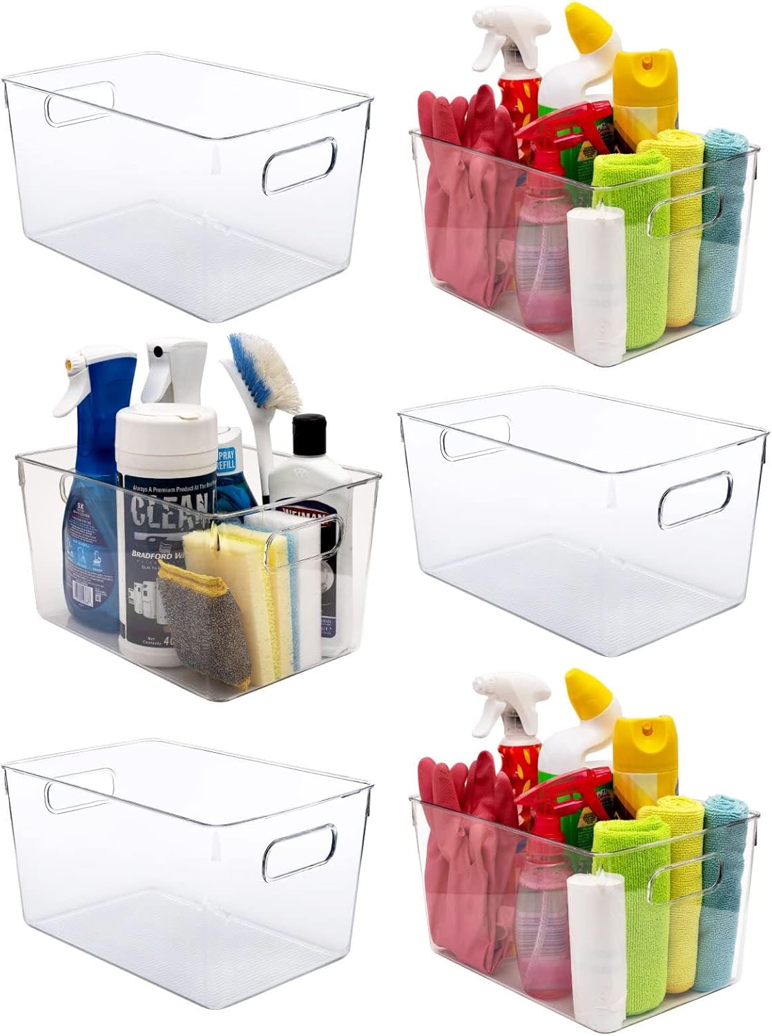 Clear Plastic Storage Bins, Perfect for Kitchen Organization or Pantry Organization and Storage, Laundry Room, Fridge, Freezer Organizer Plastic Storage Containers for Organizing, Cabinet Organizers