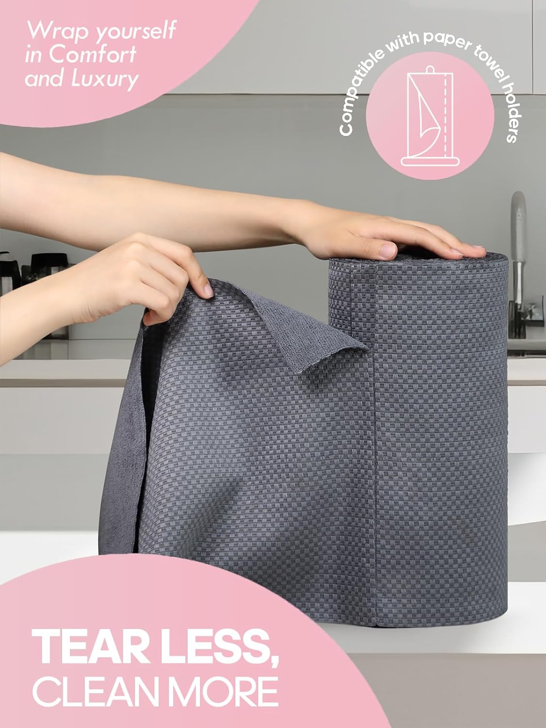 Fantasticlean Large Tear-Away Microfiber Cleaning Cloth Roll - 18'' by 12'', 24 Sheets, Thick Dish Cloths, Super Absorbent Reusable Kitchen Towels (DimGrey)