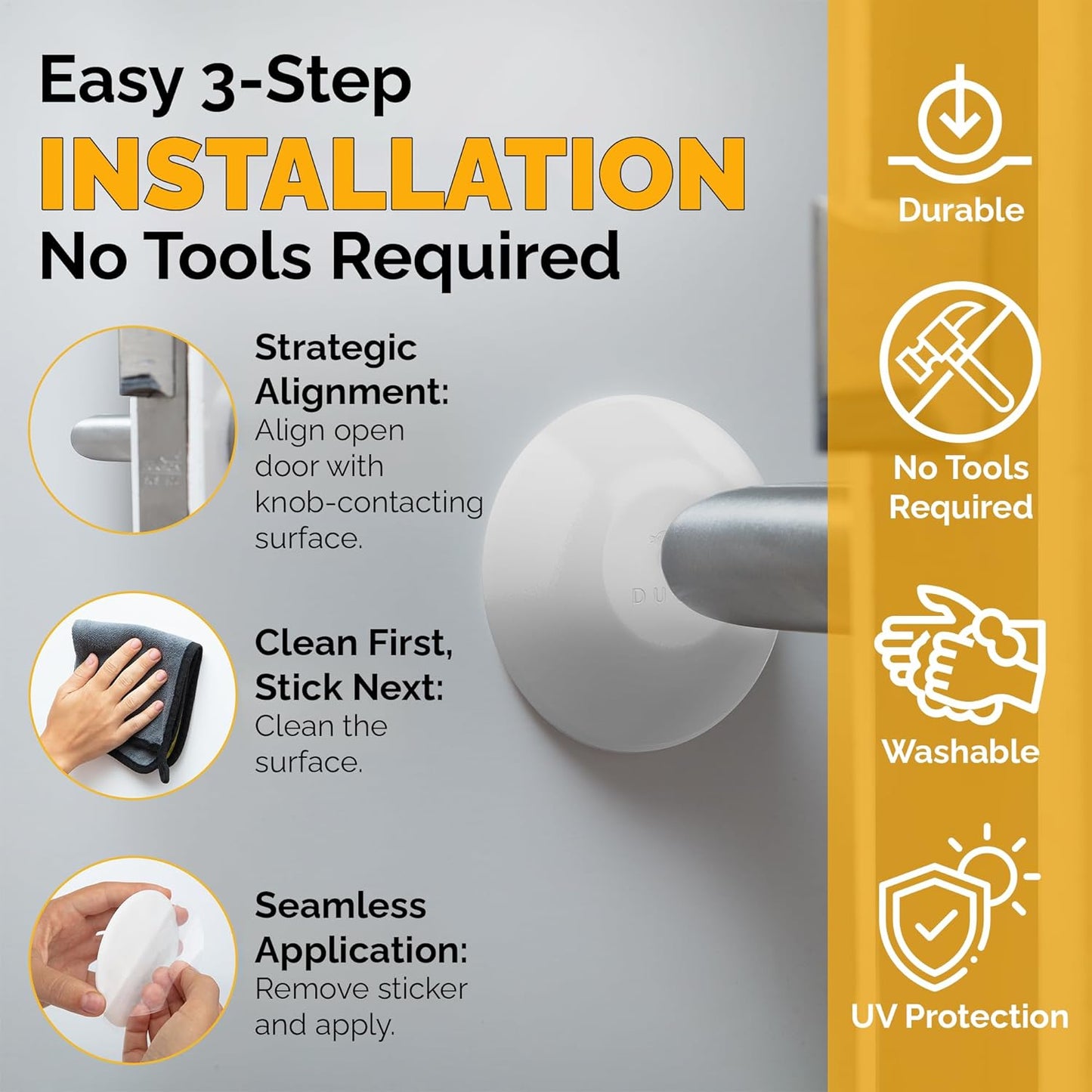 Ducki Door Stop Wall Protector | Self Adhesive Door Knob Wall Protectors from Door Knobs | Rubber Door Stoppers for Wall Damage & Noise | Durable, Shock Absorbent & Discreet | 2 Pack White Door Stops