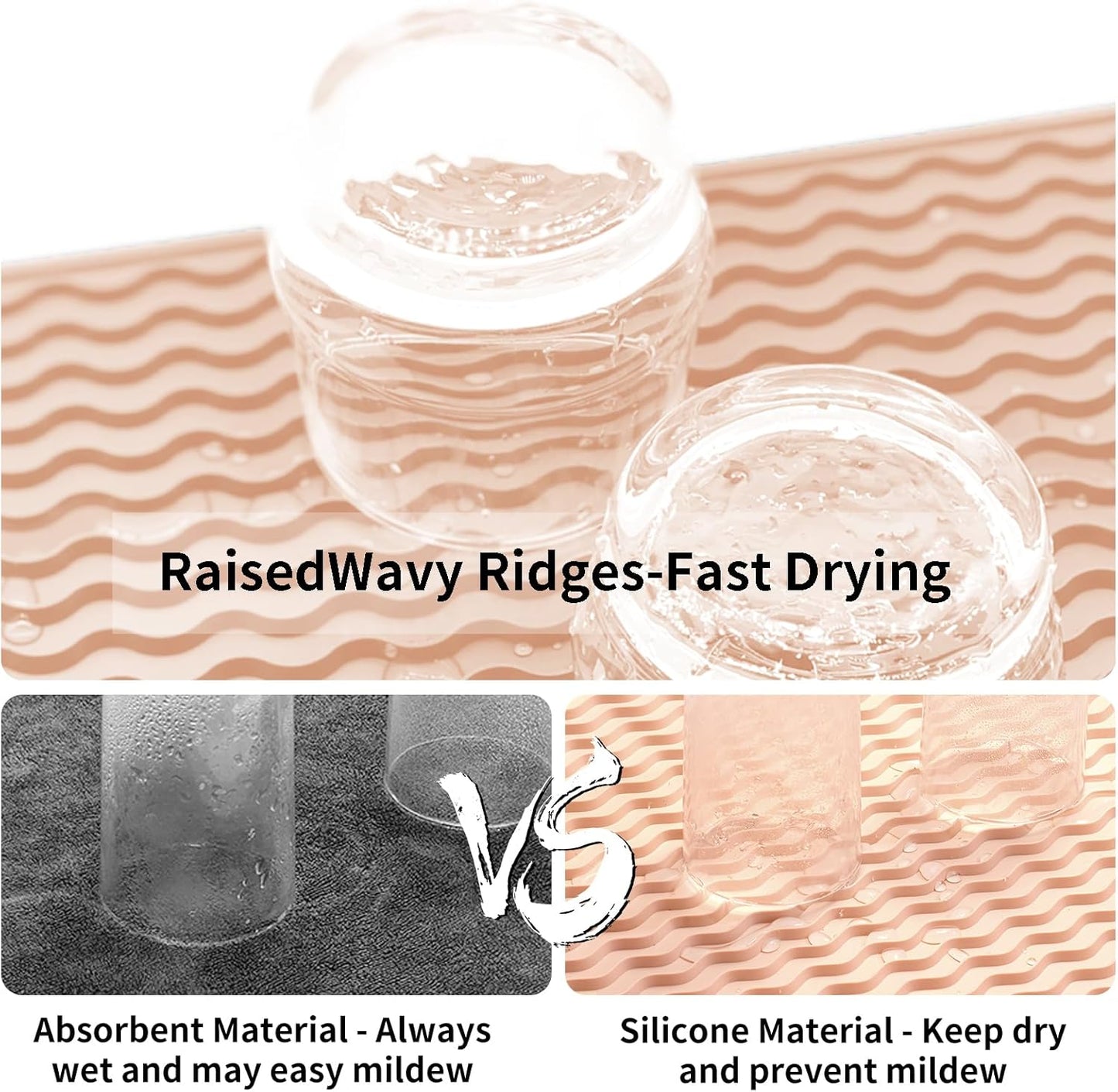 ZLR Silicone Dish Drying Mat for Kitchen Counter, Eco-Friendly Fast Dry Dish Mat, Easy Clean Multi Usage Drying Matt, Heat Resistant Trivet, 6" x 12" Extra Small, Peach Pink