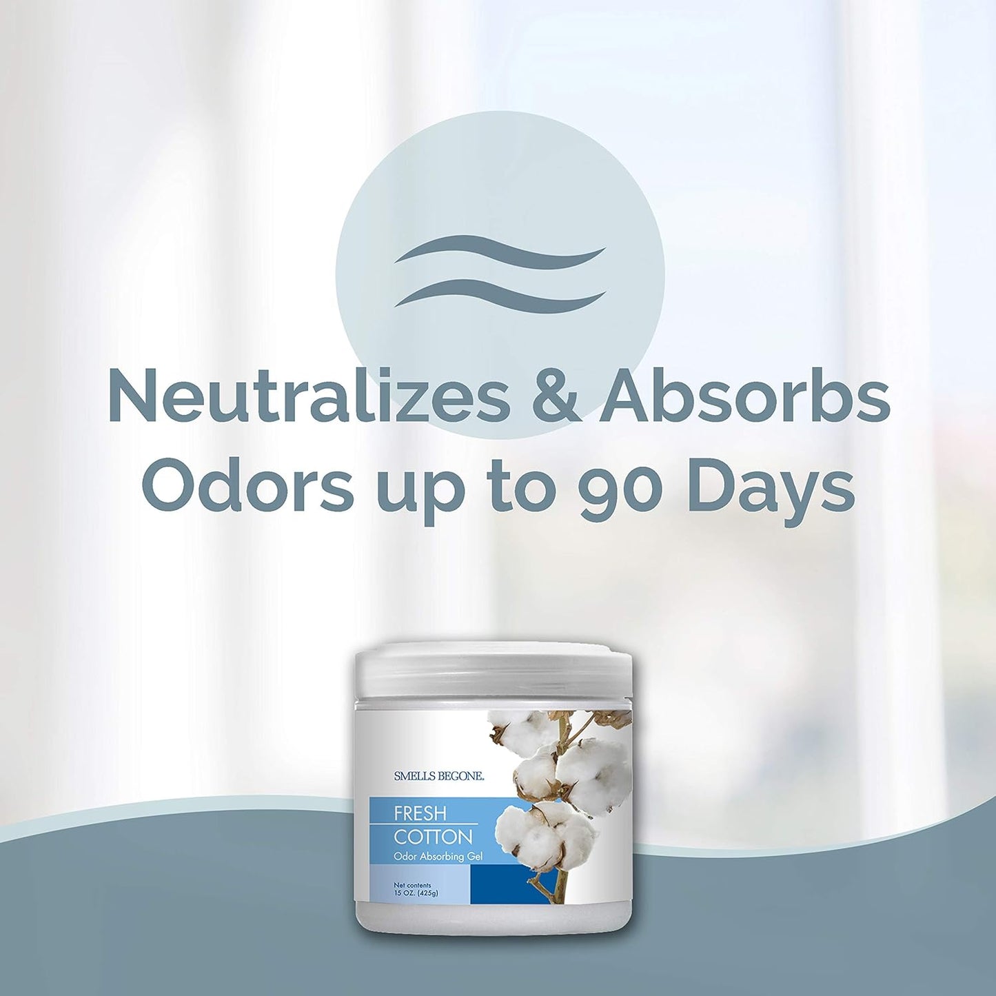 SMELLS BEGONE 15 oz Air Freshener Odor Absorber Gel - Absorbs Odor from Bathrooms, Cars, Pet Areas, Boats and RVs - Made with Essential Oils - Fresh Cotton Scent