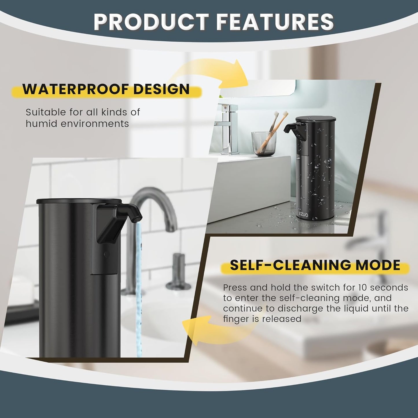 Automatic Soap Dispenser Touchless 11.8oz/350ml Four-Level Adjustable Dispenser Volume，Stainless Steel Material,Battery Powered for Wide Compatibility in Kitchen, Bathroom, Hotel & Office(Black)