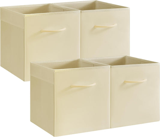 StorageWorks Beige Storage Cubes, 11 Inch Cube Storage Bins with Handle, Cube Storage Organizer Bins for Shelves and Closet, Collapsible Storage Bins, 4-Pack