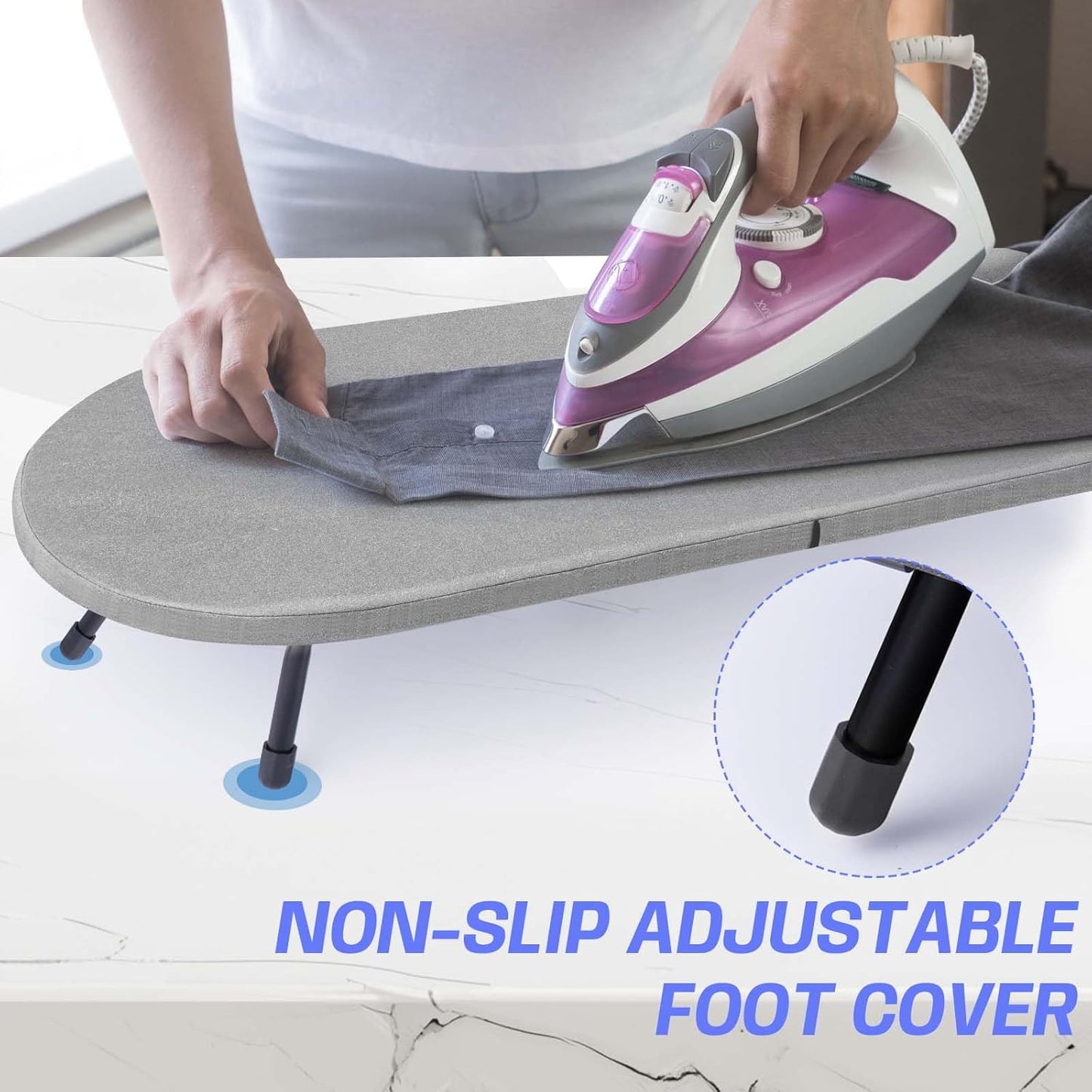 Tabletop Ironing Board with Iron Rest, Metal Mesh Panel Mini Ironing Board with Heat Resistant Cover, Portable Small Iron Board Foldable for Dorms, Apartment and Travel, 32" x12'', Grey