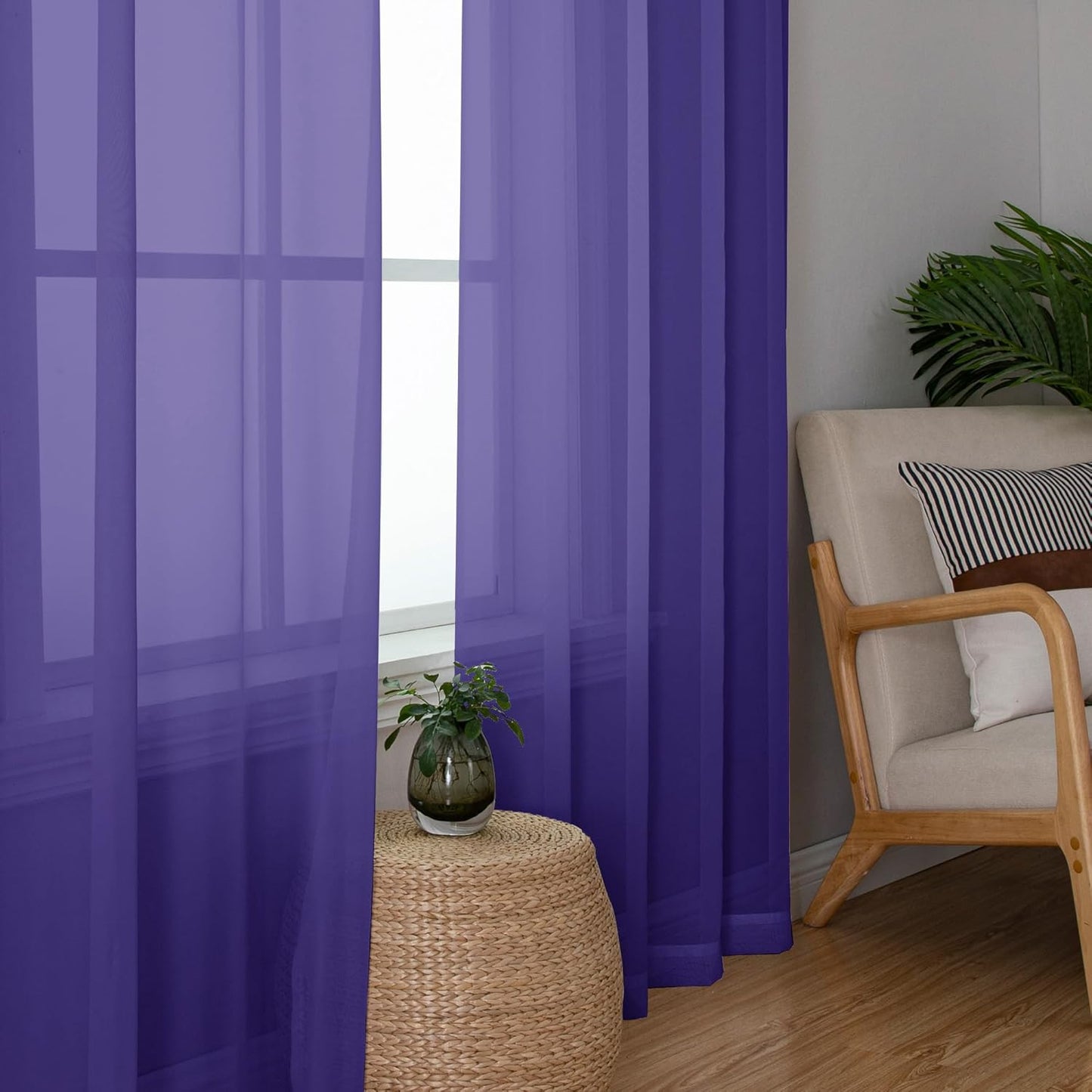 Chyhomenyc Purple Sheer Curtains 54 Inch Long 2 Panels, Light Filtering Rod Pocket Voile Short Curtains Drapes for Living Room Bedroom Small Windows, 42Wx45L Inches