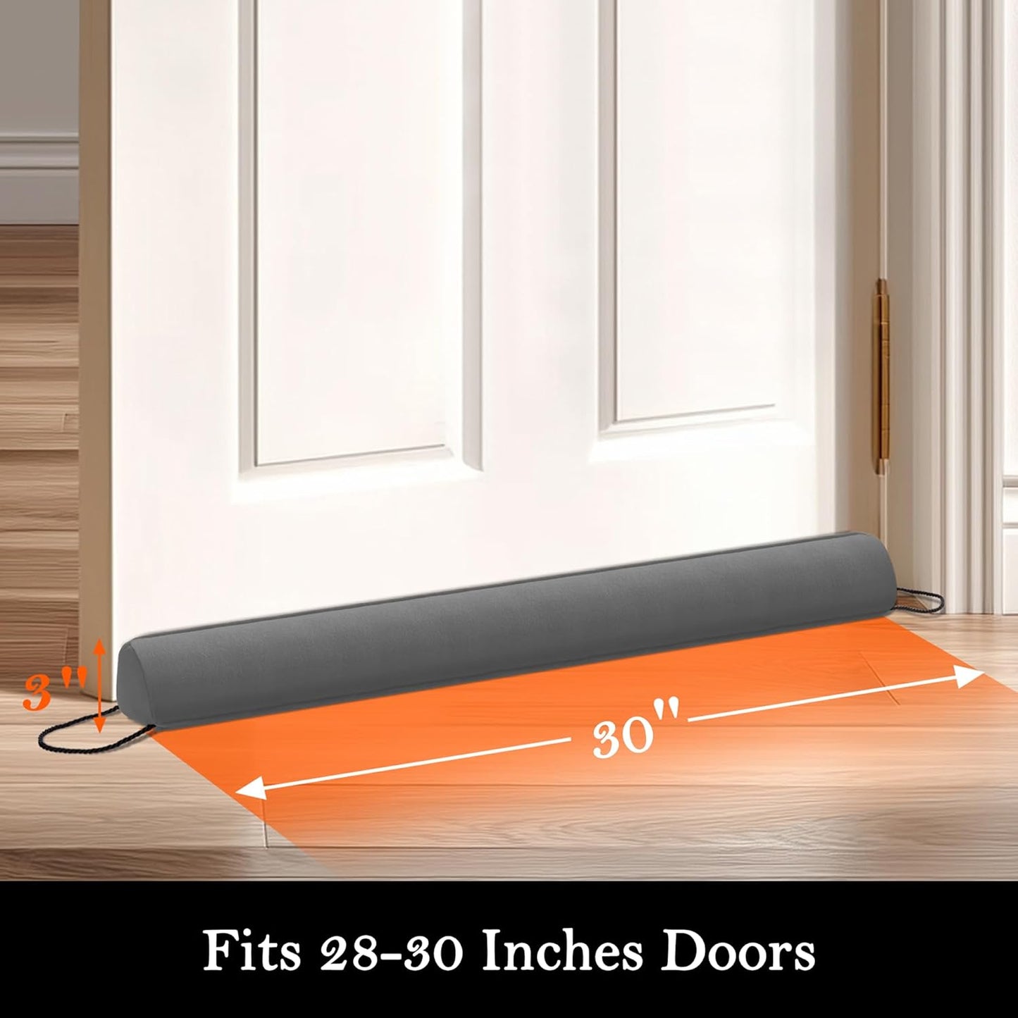 Sunolga 30" Door Draft Stopper Blocks Hot and Cold Air with Removable Washable Cover for Gaps Up to 3", All-Season Seal for Noise, Door Sweep for Bottom of Door and Window, Home Essentials, Gray