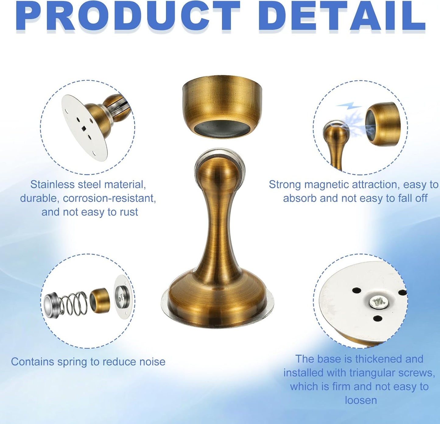 uxcell Magnetic Door Stopper, Stainless Steel Heavy Duty Door Holder, No Drilling Doors Knob Wall Protector with Self-AdhesiveTapes and Screws for Home Wall Floor Mounting, Yellow Bronze
