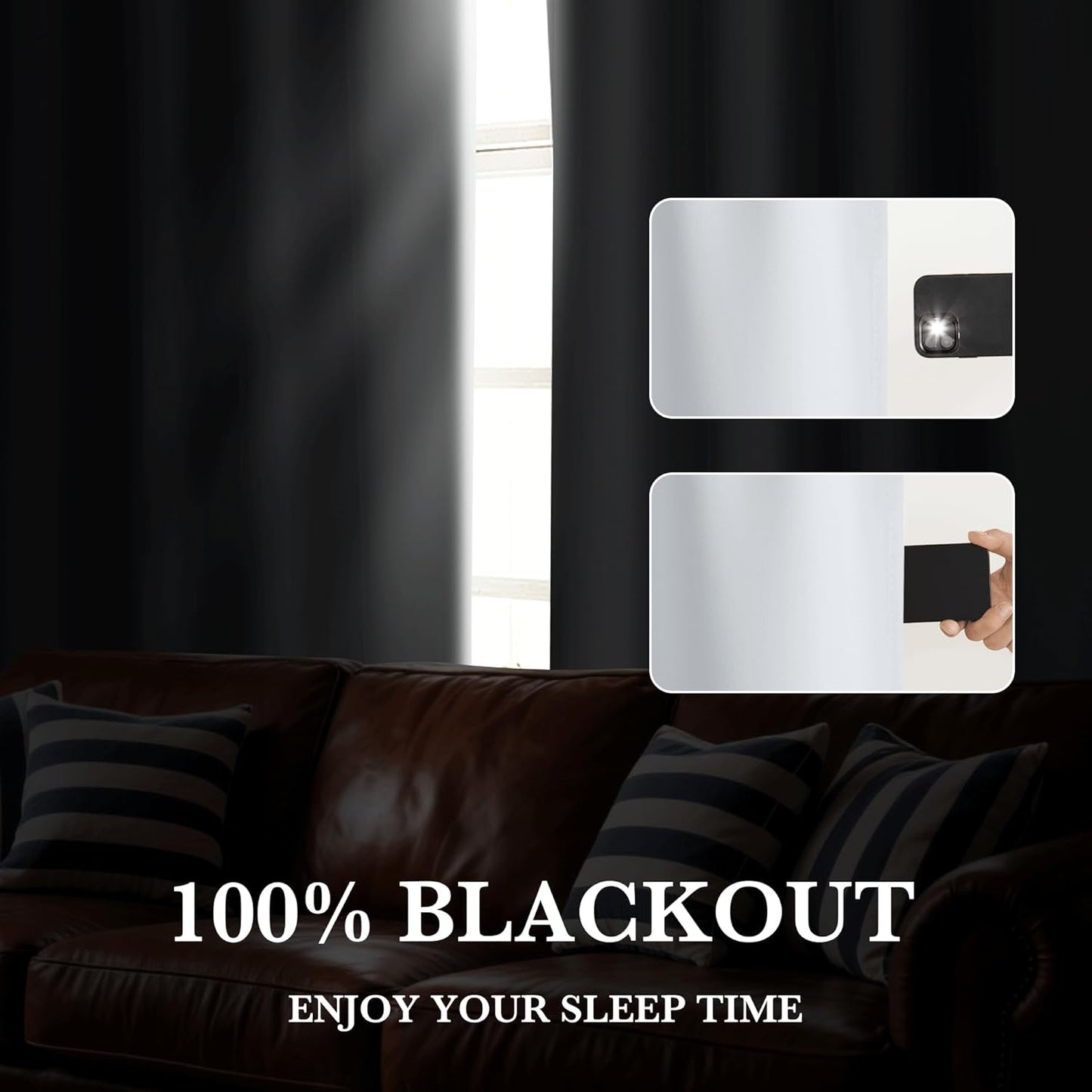 RYB HOME 100% Blackout White Curtains for Bedroom, Thermal Insulated Total Room Darkening Noise Reducing Curtains for Living Room Nursery, 62 inches Wide by 63 inches Long, 2 Panels Set