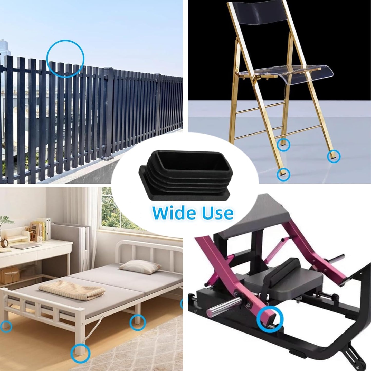 Furnigear Plastic Plugs Tubing End Cap Chair End Caps Outside Bottom Tubing Caps Round Square Rectangle Furniture Sliders Glides Black (24, Fit 1.8-1.94" x 0.82-0.94" Rectangle Tube Inner Size)