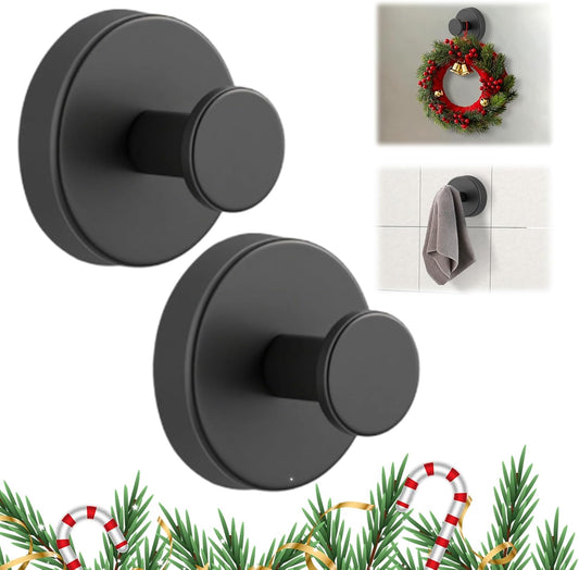 Suction Cup Hooks for Wreaths on Glass, 2025 New No Drill Suction Cup Hooks (2PCS-Black)