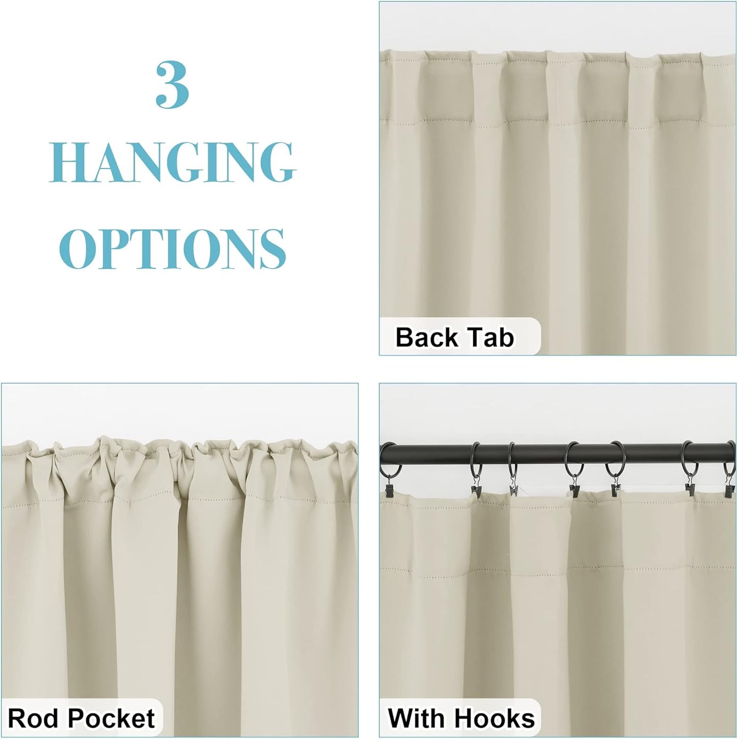 RYB HOME Blackout Curtains for Living Room, Back Tab & Rod Pocket Top Insulating Window Decor for Bedroom Dining Classroom Home Office, W 62 x L 72, Beige, 2 Panels