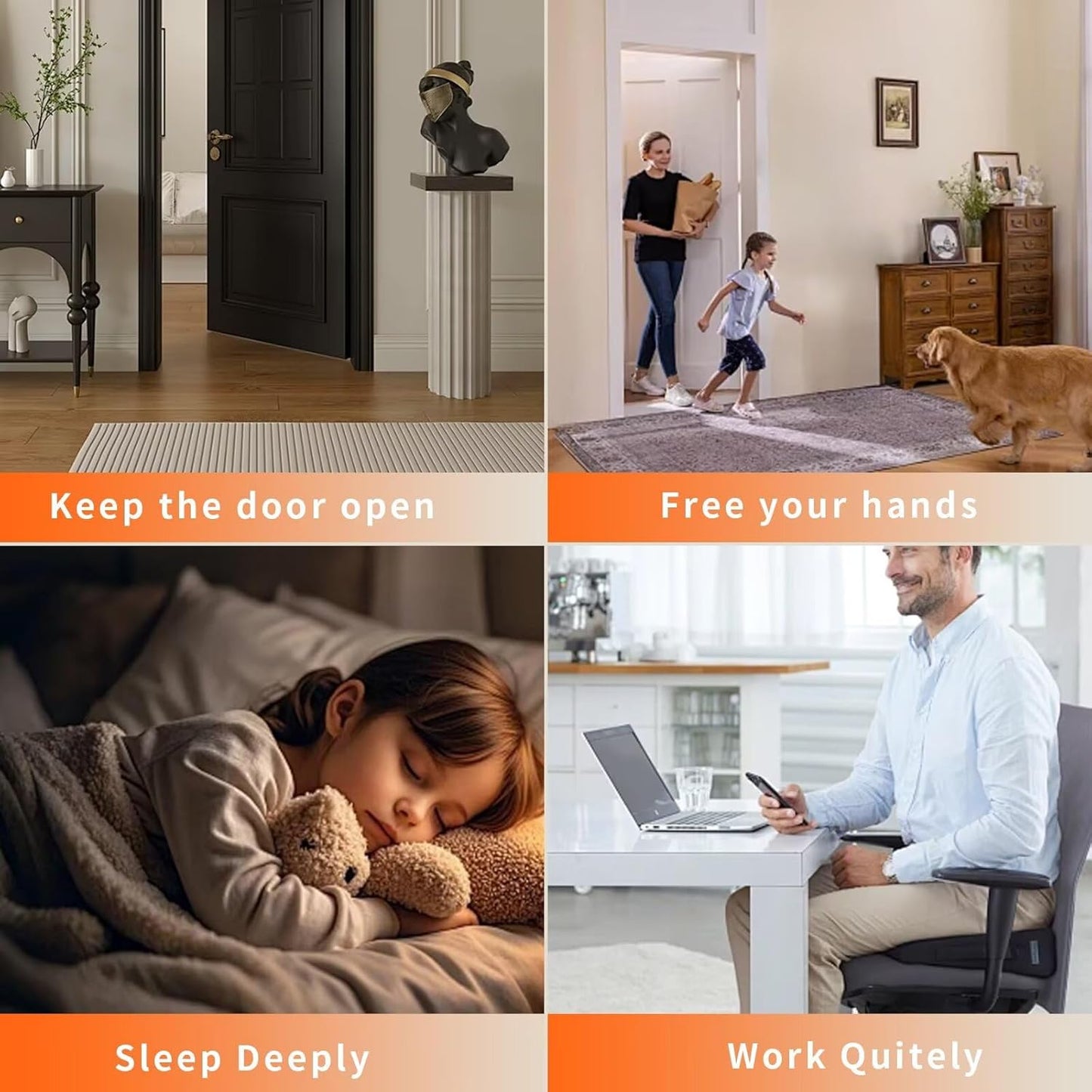 Bak Bo Magnetic Door Stoppers 4 Pack Bottom of Door Holder Keep Door Open No Drilling Magnet Floor Door Stop with Screws and Adhesive Brushed Gold DS268BG-4