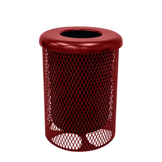 COATEDOUTDOORFURNITURE RFT-TXTBUR Heavy Duty 32 Gallon Round Trash Receptacle, Liner Included, Textured Burgundy with Flat Top, Made in America