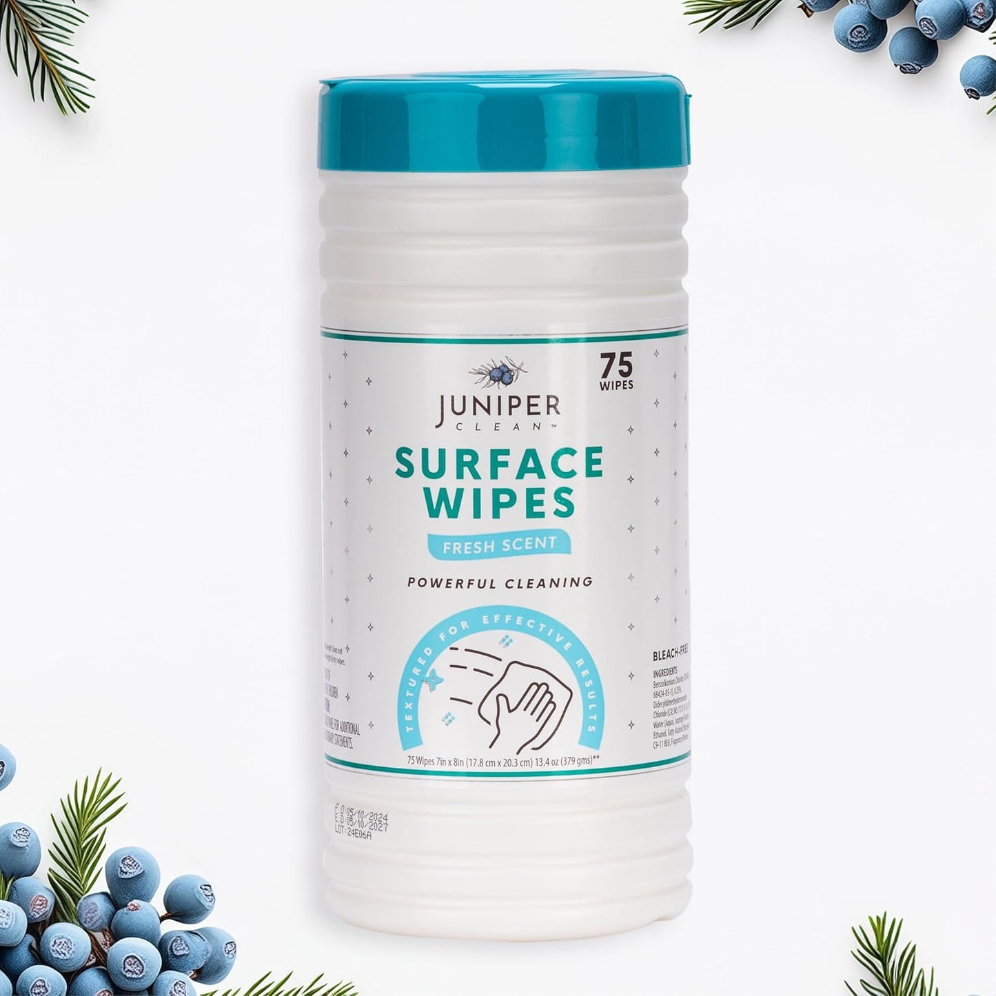 4 Pack Surface Cleaning Wipes Bleach Free, All-Purpose Cleaner for Bathroom, Kitchen, Office, 300 Count Canister, 7.5" x 7" Sheet, Fresh Scent, Lint Free & Durable