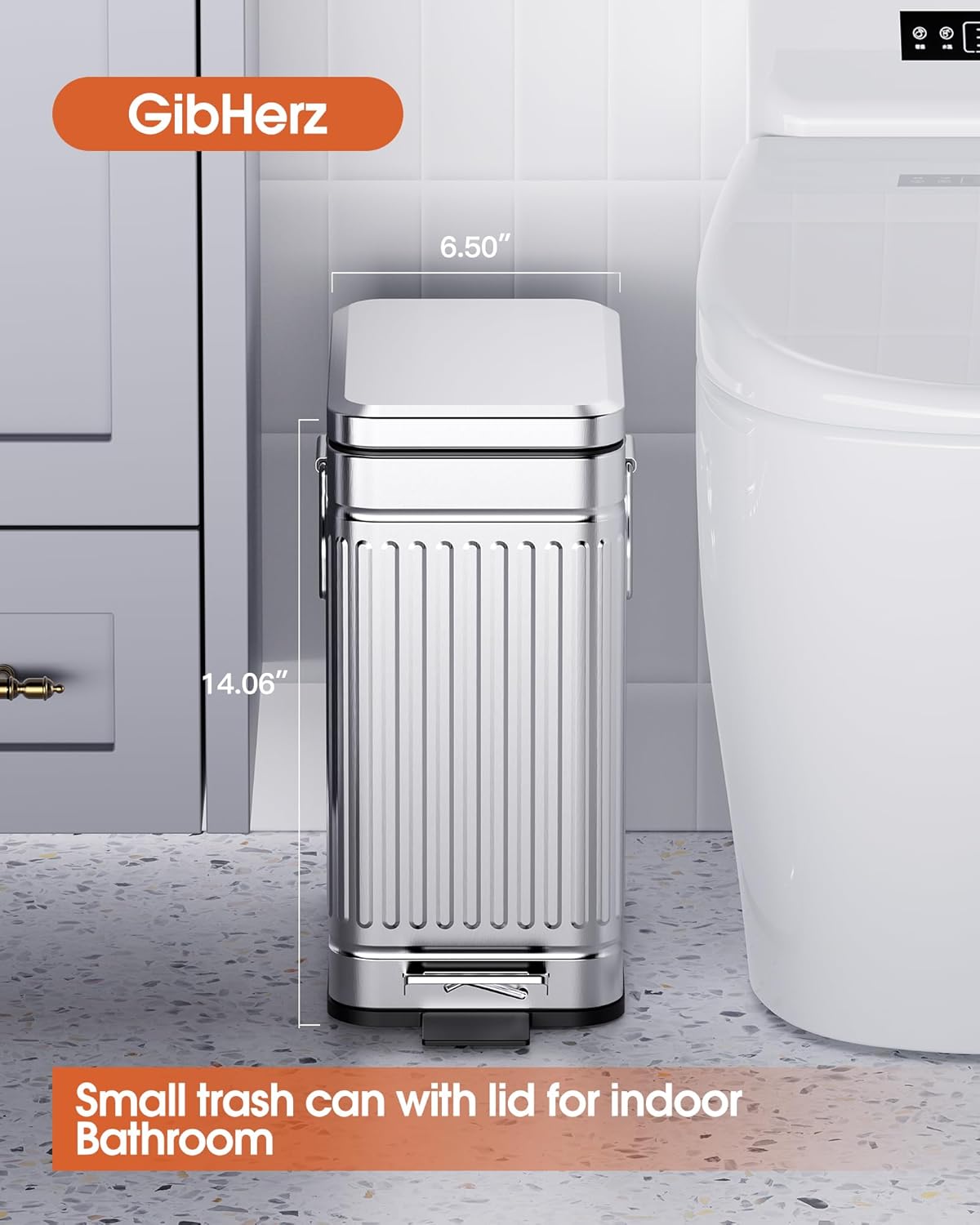 Small Trash Can with Lid Soft Close-10L/2.6 Gal Stainless Steel Outdoor Dog Poop Garbage Can-Metal Waste Bins with Pedal for Bathroom Bedroom Office-Silver