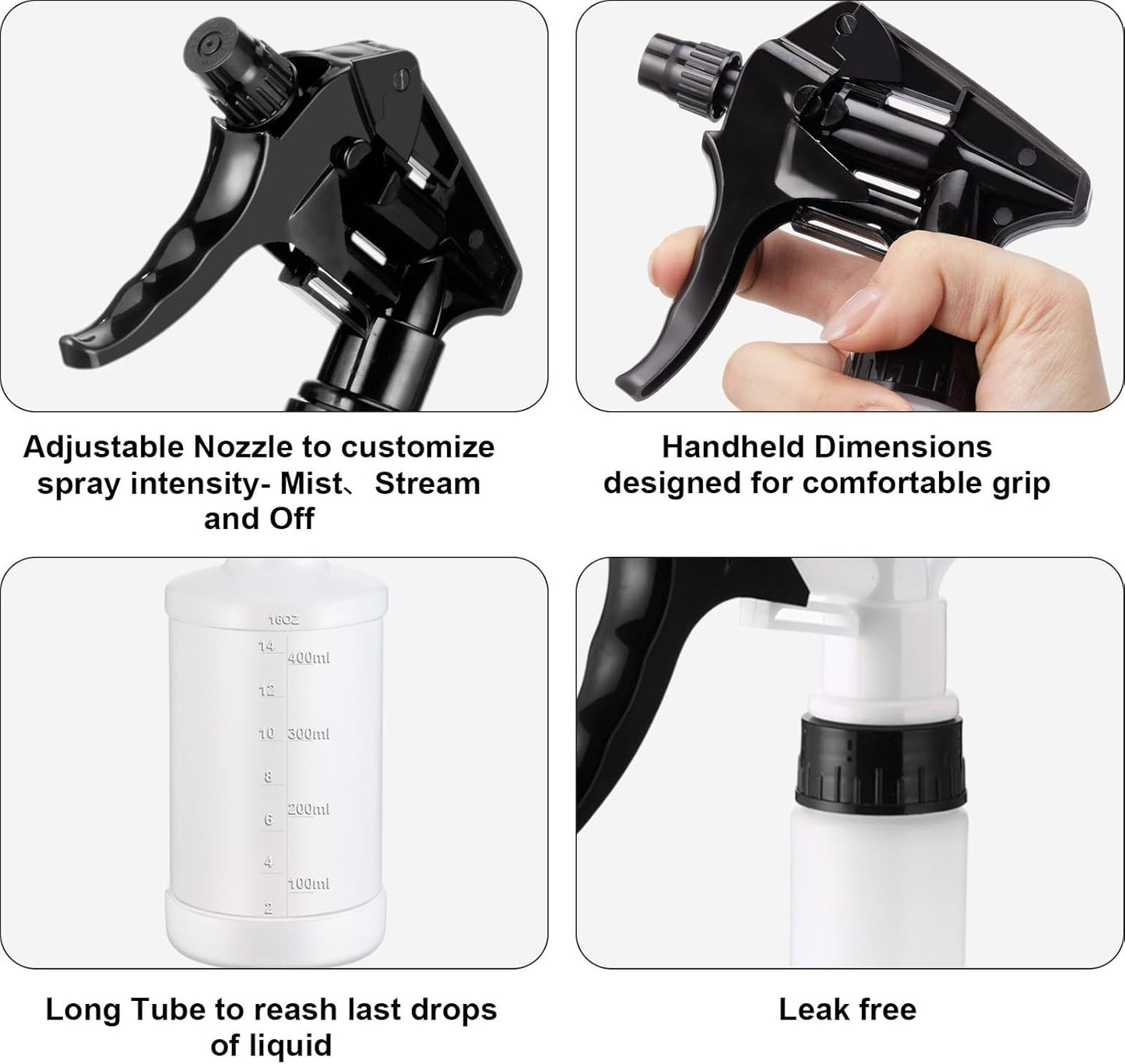 Eccliy 12 Pcs 16 Oz Plastic Spray Bottle, Adjustable Empty Reusable Sprayer for Cleaning, Planting, Water, Bathroom and Kitchen, BBQ, Commercial and Residential (Black,Measurement)