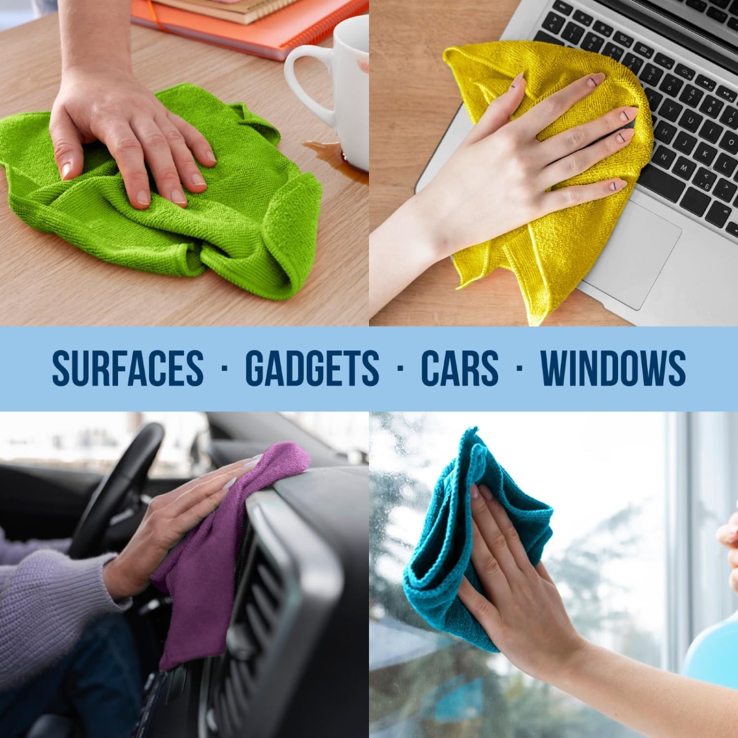 GREEN LIFESTYLE Chamois Cloth, Microfiber Cleaning Cloth 50 Pack, Borderless Towels Cleaning, Car Microfiber Towel, Drying Car Wash Towels (11.5" x 11.5", Multicolor)