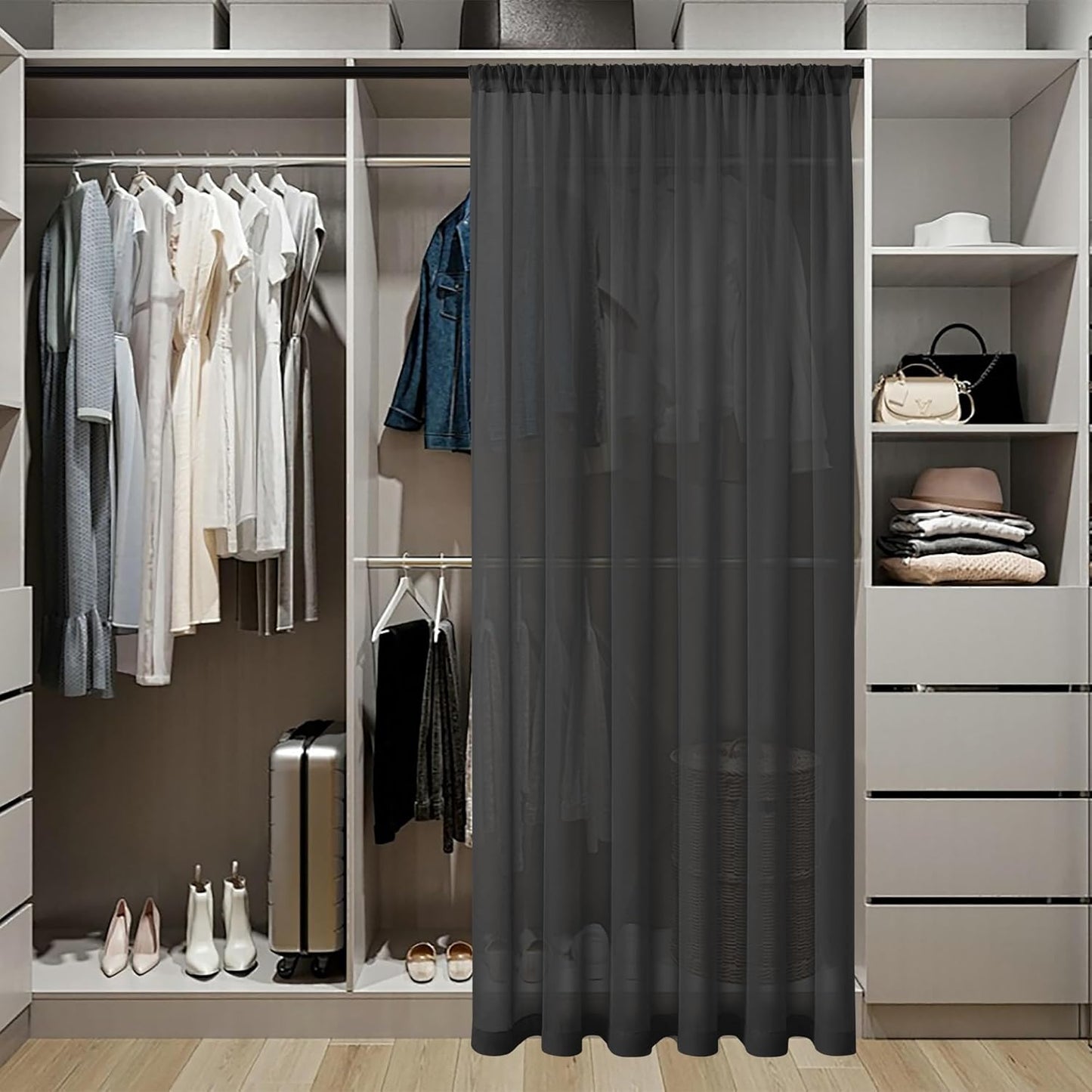 Tollpiz Sheer Linen Textured Curtain Sheers Doorway Light Filtering Voile French Door Rod Pocket Curtains Patio Glass Door, 54 x 63 inches Long, Black, Set of 1 Panel