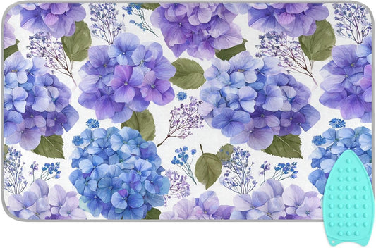 Purple Hydrangea Herb Ironing Mat for Table top Portable Ironing Pad Blanket for Washer Dryer Countertop Travel