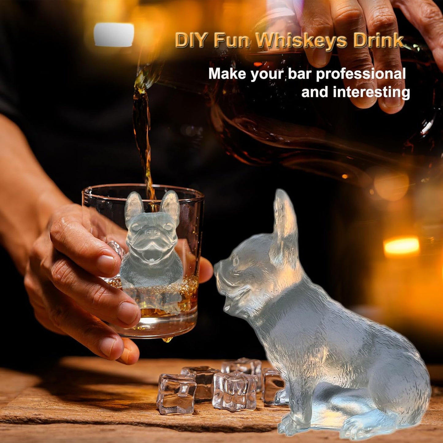 3D French Bulldog Ice Cube Molds Tray Silicone for Whiskey, Cocktail, Coffee Juice Drink; Fun Animal Shape, Christmas Gifts for Bulldog Lovers, Women, Kids; Chocolate Epoxy Resin Molds 2 Pack