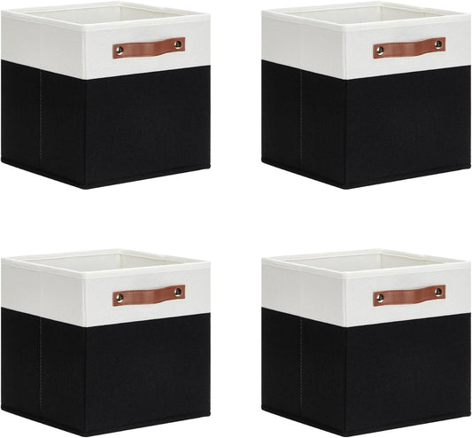 DULLEMELO Storage Cubes 11 inch,Cube Storage Bins with Handles for Organizing,Fabric Storage Baskets for Shelves Nursery Closet Home Organization (White&Black-4 Pack)