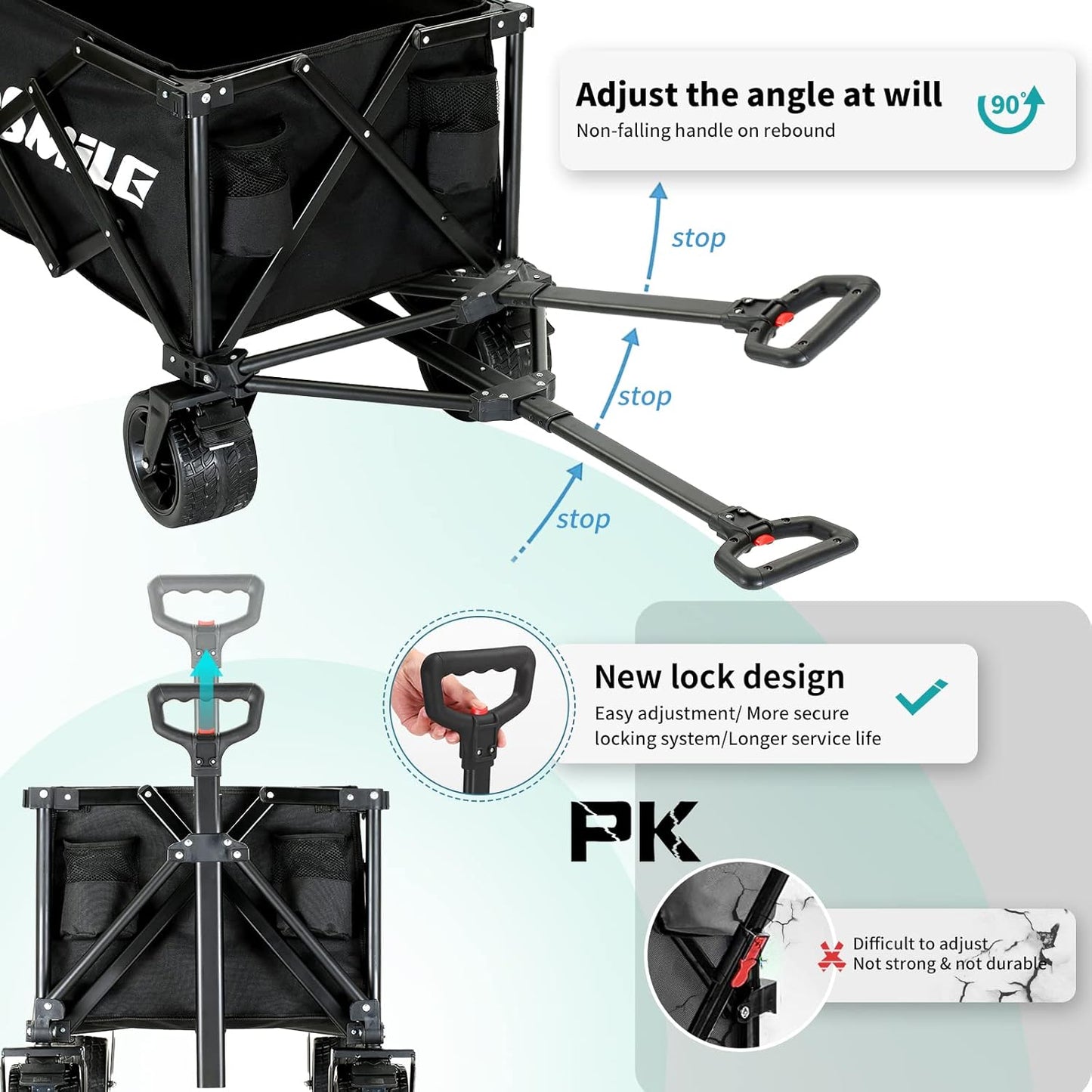 EchoSmile Collapsible Folding Wagon Cart with Compact Storage - 400LBS Capacity All Terrain Utility Cart for Camping, Beach, Grocery, Gardening - Black Outdoor Wagon